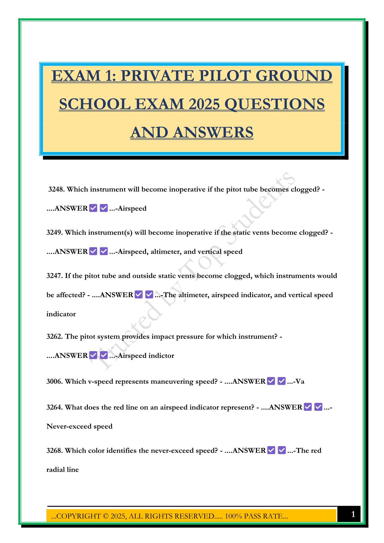 EXAM 1: PRIVATE PILOT GROUND SCHOOL EXAM 2025 QUESTIONS AND ANSWERS