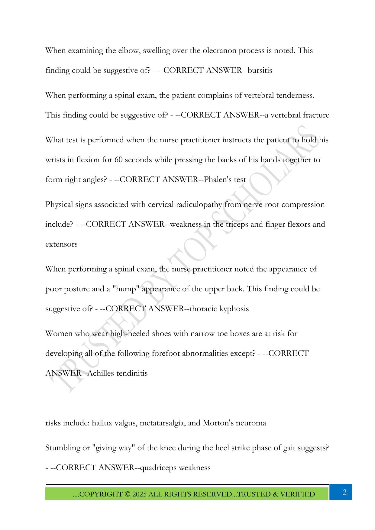 Orthopedic Qbank NUR 634 Exam 2025 Questions and Answers