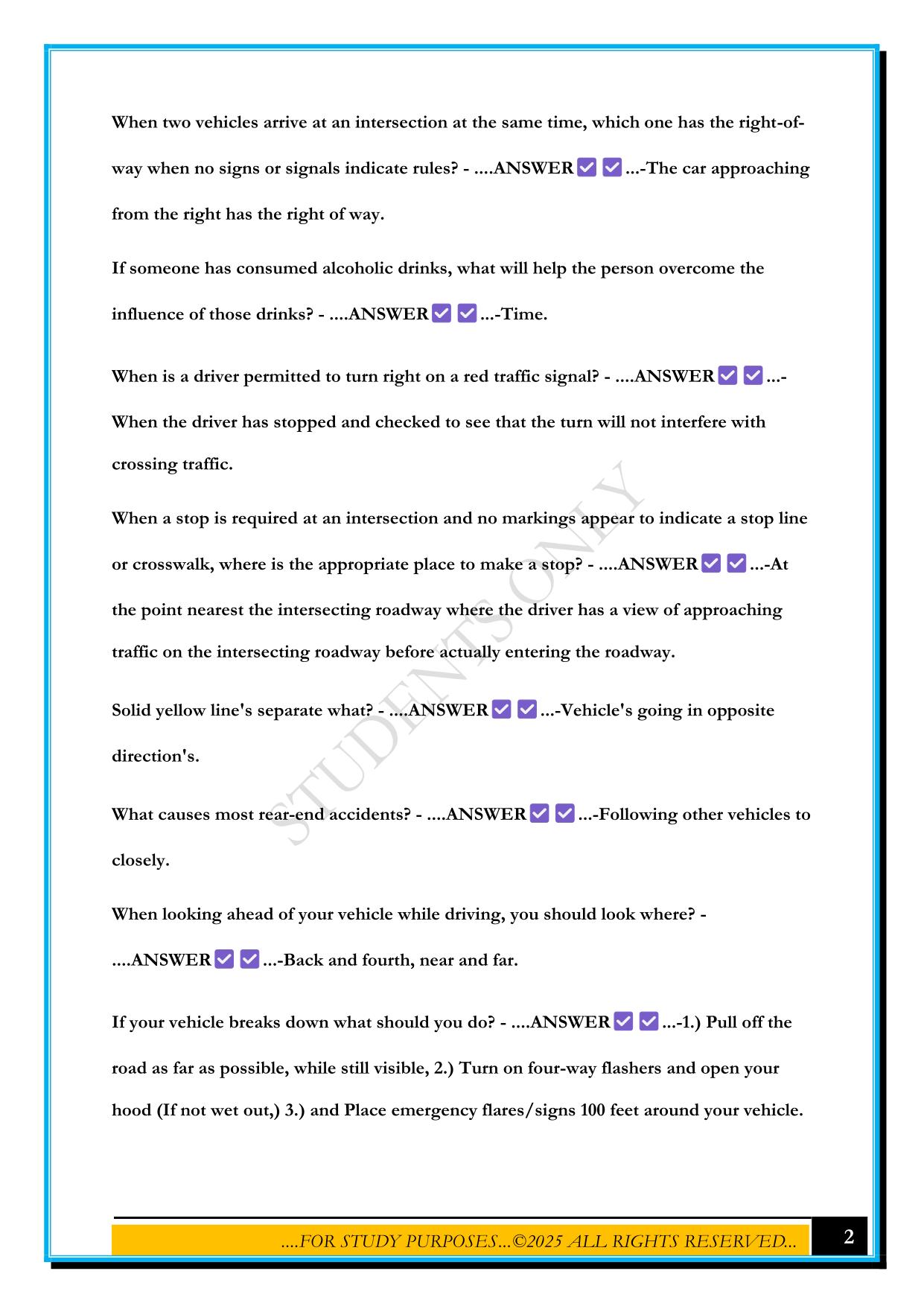 OHIO BMV DRIVER'S EDUCATION TEST 2025 QUESTIONS AND ANSWERS