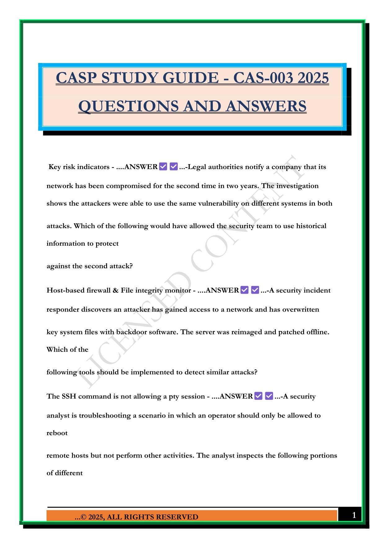 CASP STUDY GUIDE - CAS-003 2025 QUESTIONS AND ANSWERS