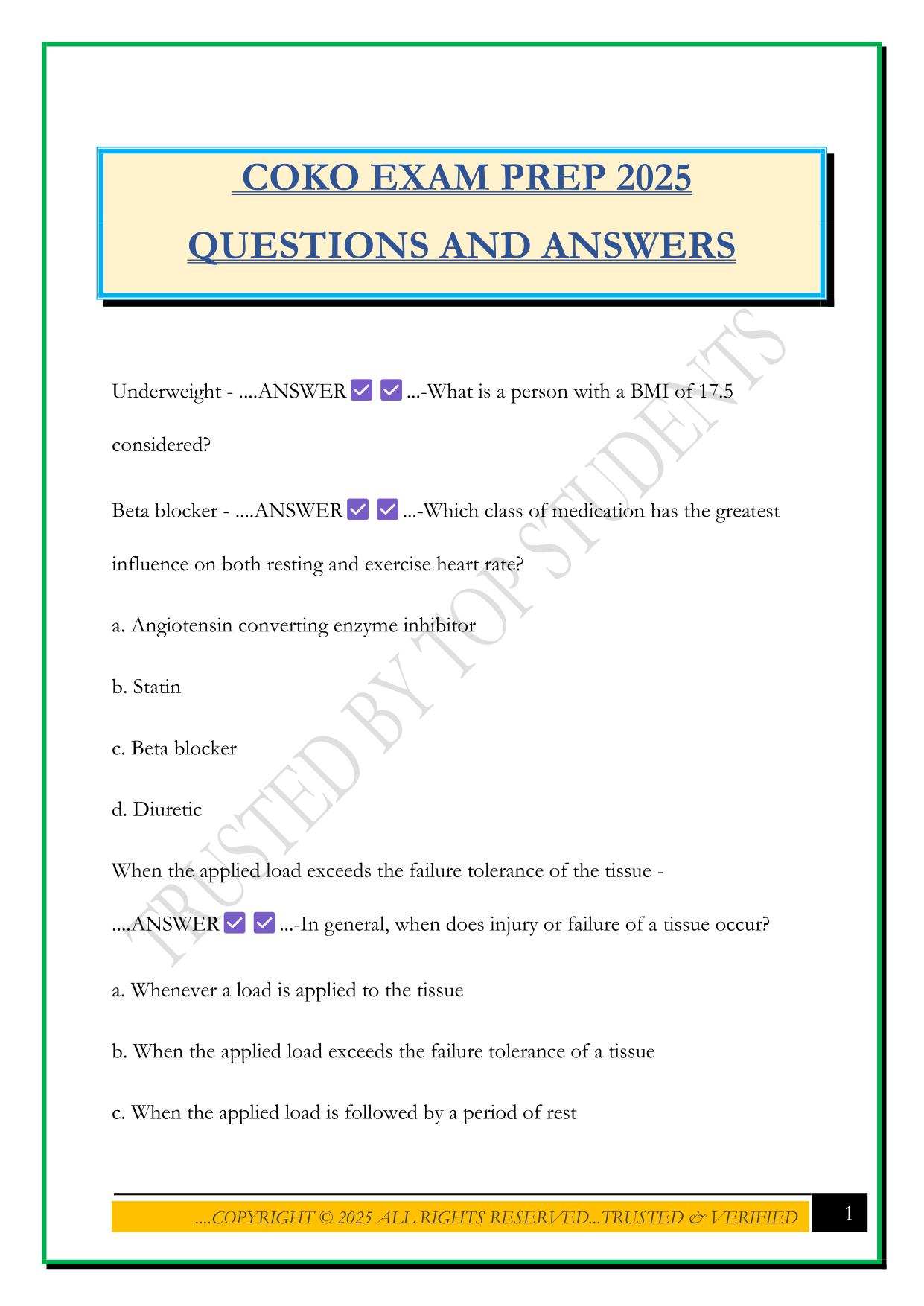 COKO EXAM PREP 2025 QUESTIONS AND ANSWERS