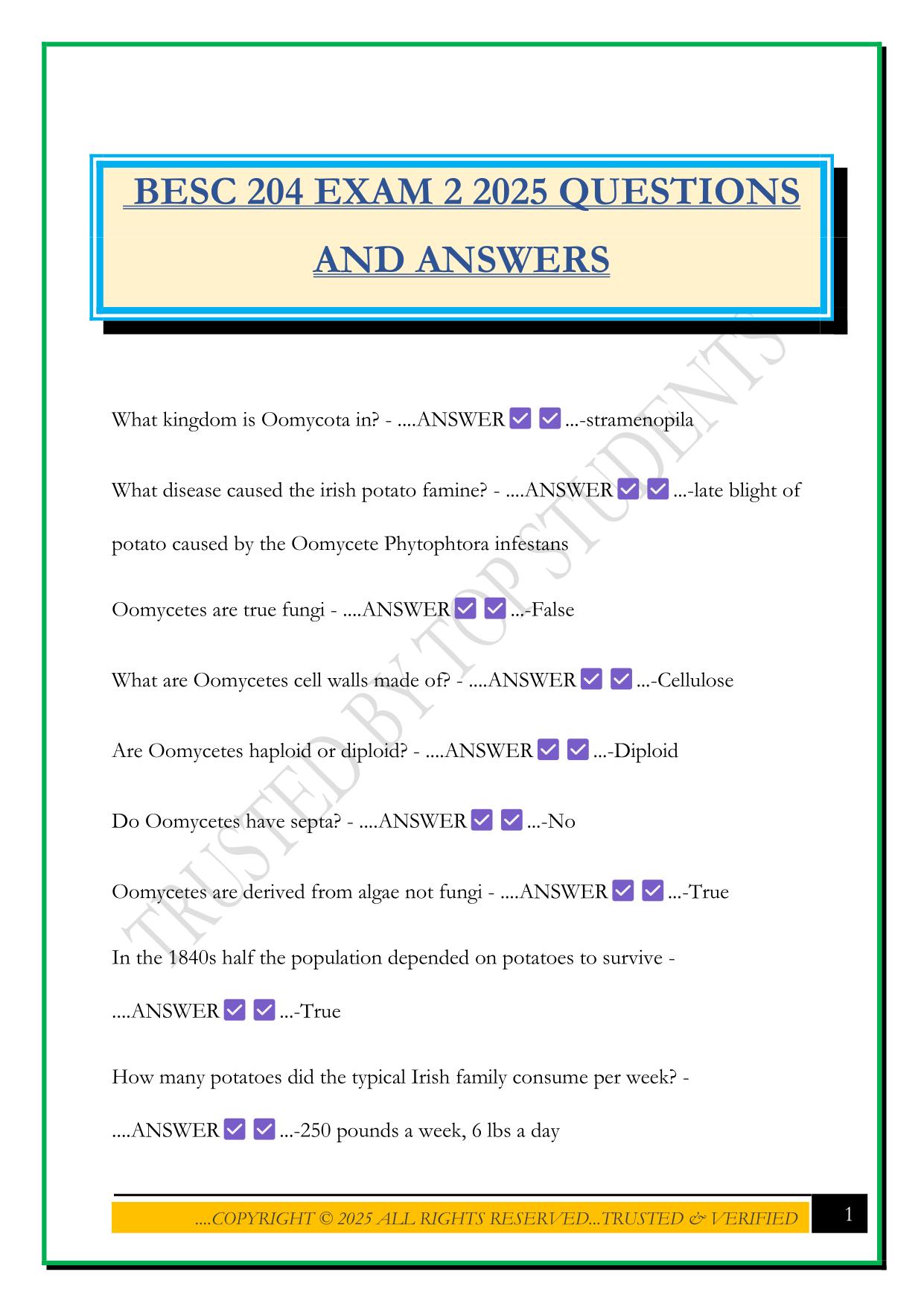 BESC 204 EXAM 2 2025 QUESTIONS AND ANSWERS