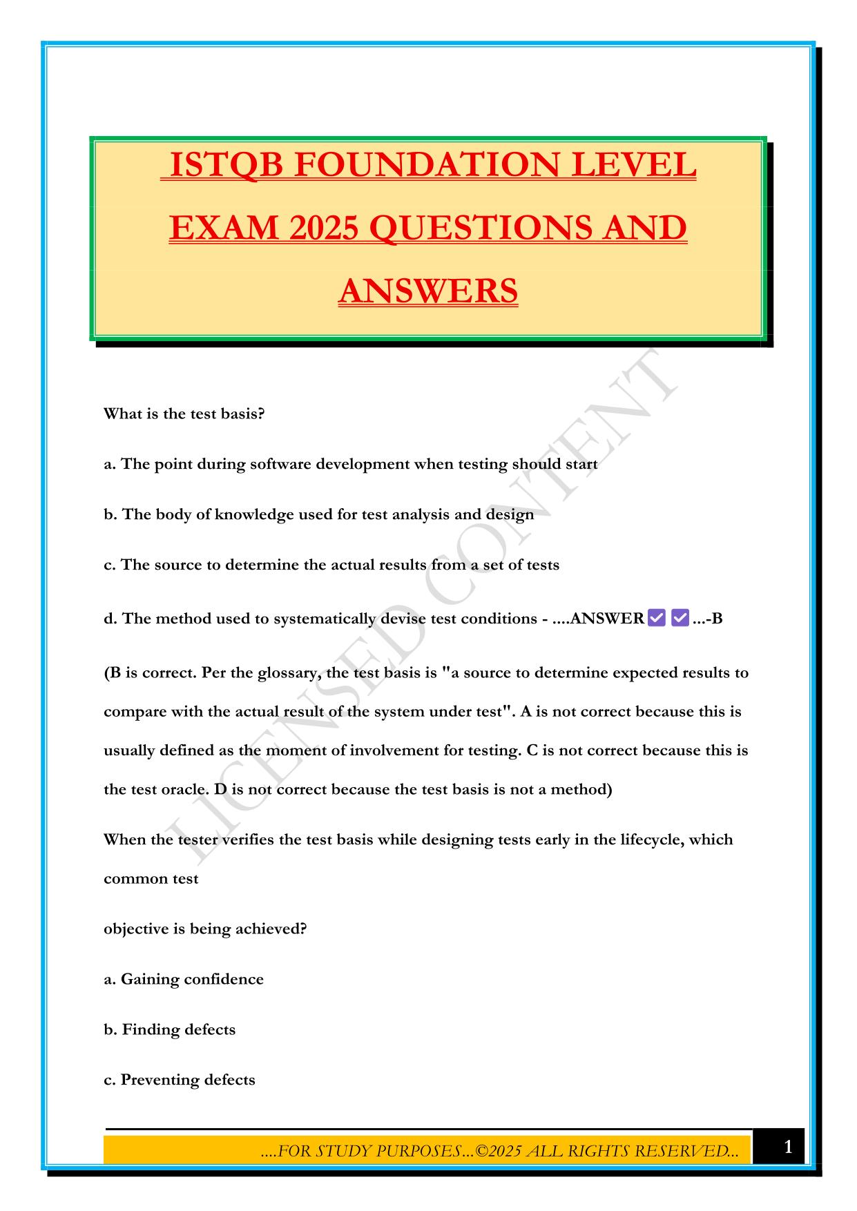 ISTQB FOUNDATION LEVEL EXAM 2025 QUESTIONS AND ANSWERS
