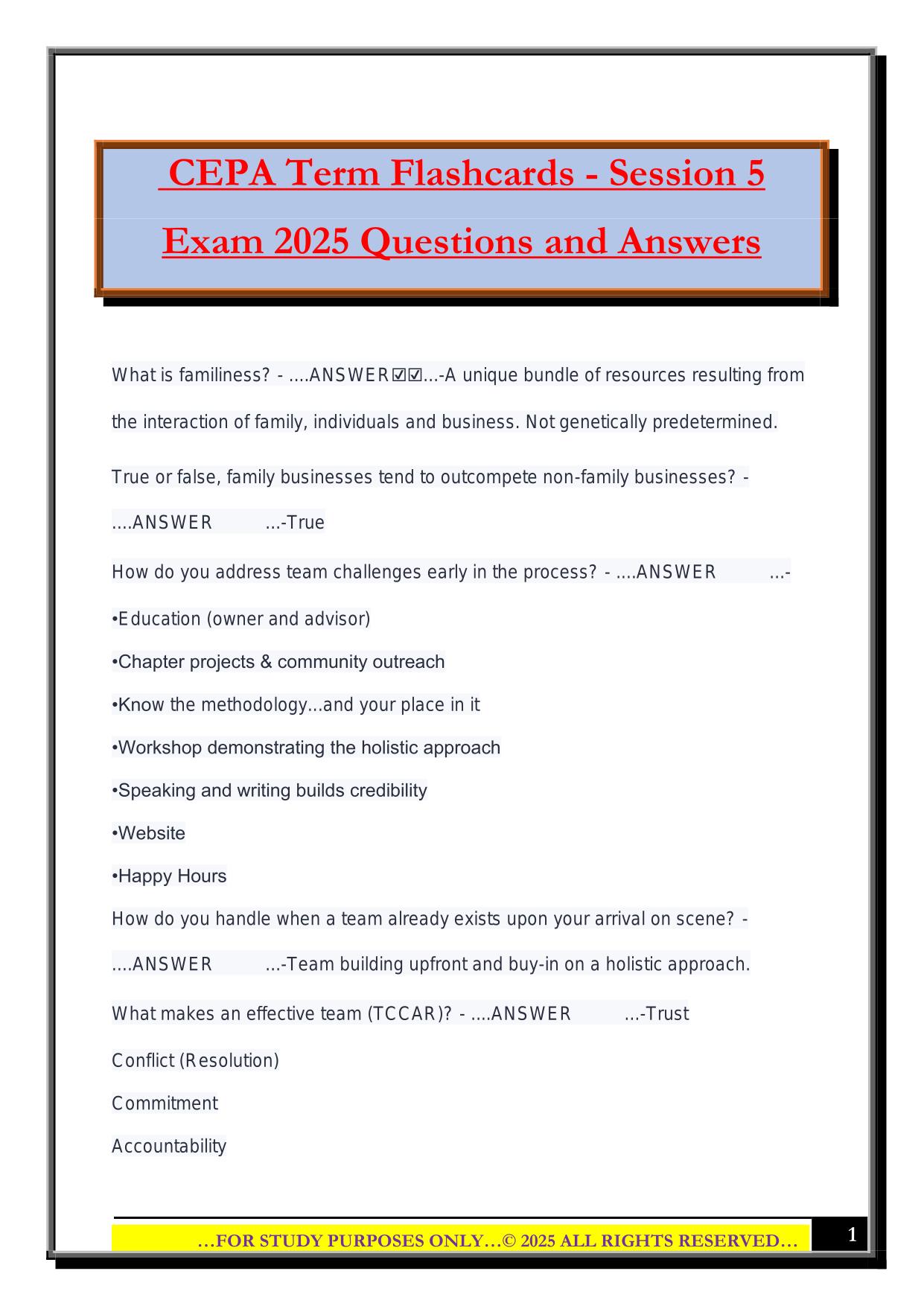 CEPA Term Flashcards - Session 5 Exam 2025 Questions and Answers