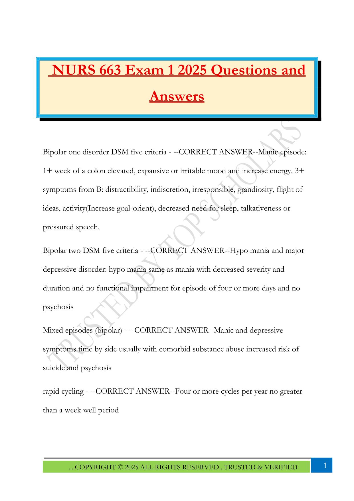 NURS 663 Exam 1 2025 Questions and Answers