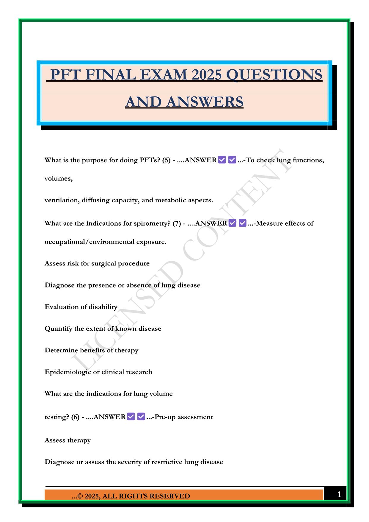 PFT FINAL EXAM 2025 QUESTIONS AND ANSWERS