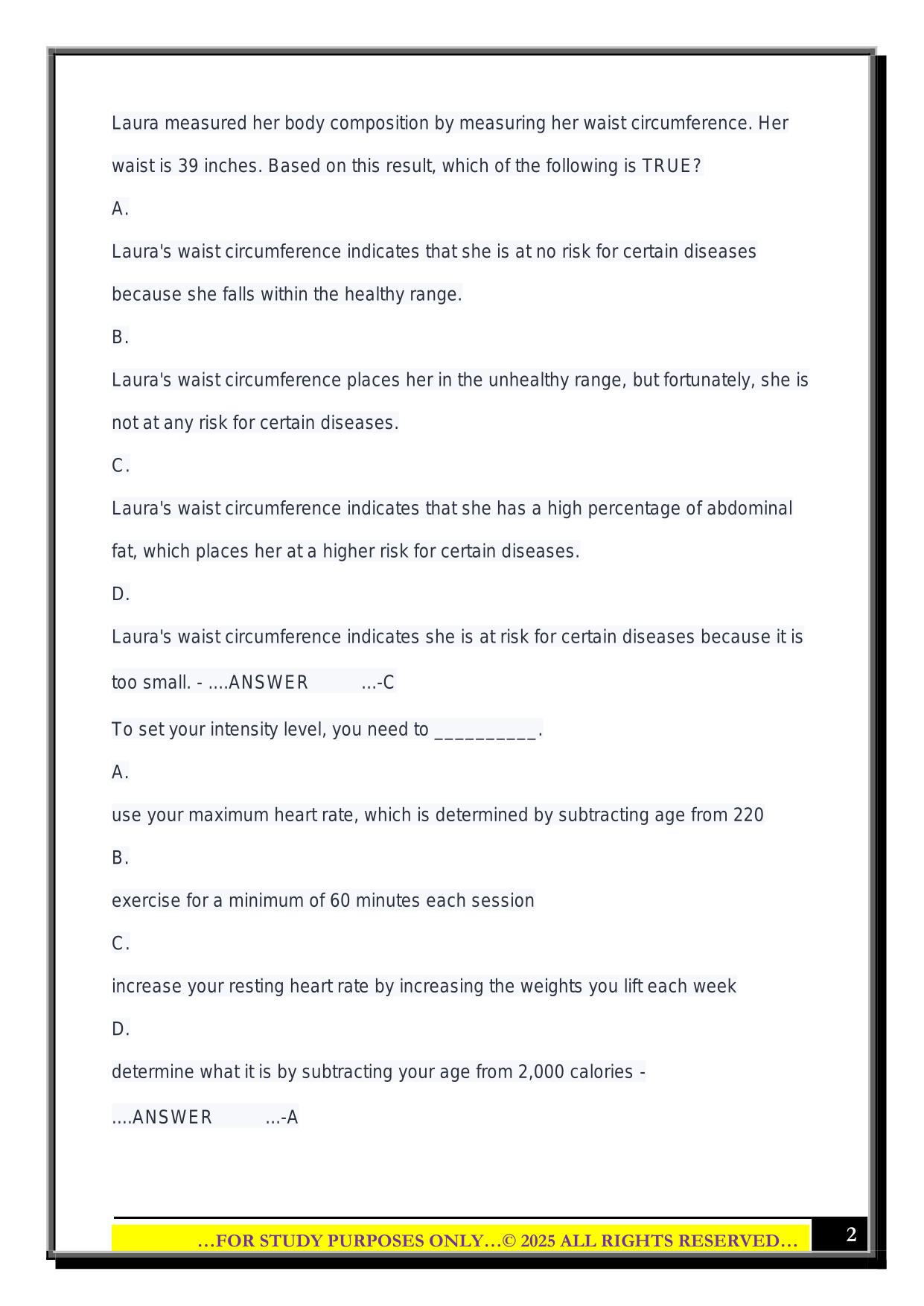 Body Composition Exam 2025 Questions and Answers