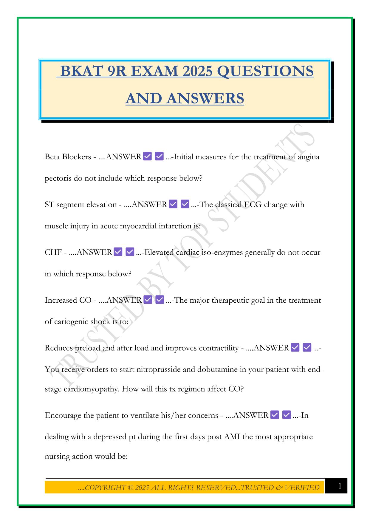 BKAT 9R EXAM 2025 QUESTIONS AND ANSWERS