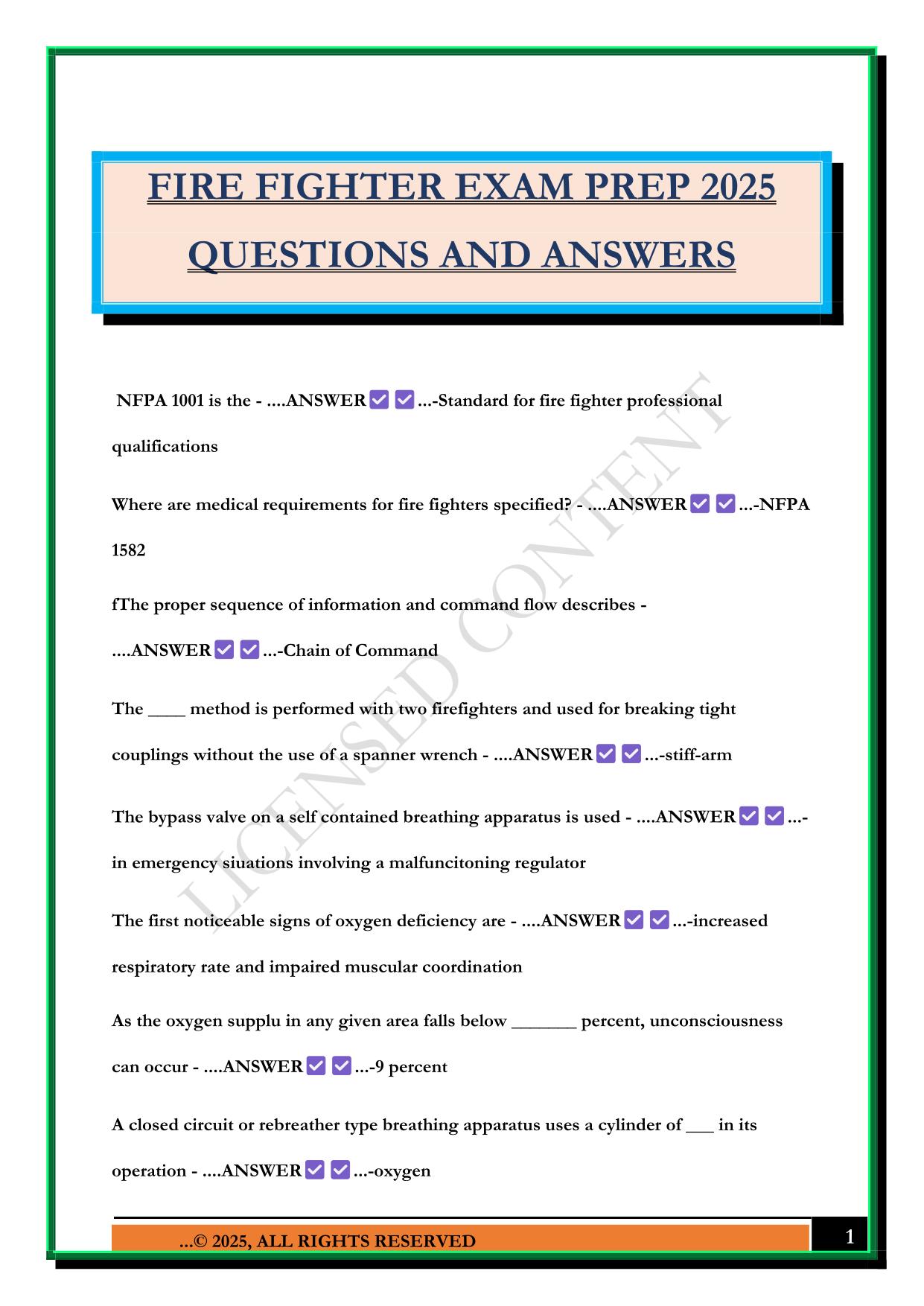 FIRE FIGHTER EXAM PREP 2025 QUESTIONS AND ANSWERS