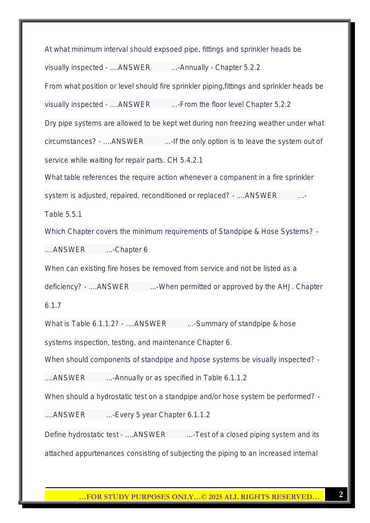 NICET Level 1 Fire Inspection & Testing of Water Based Fire Protection Systems Exam 2025 Questions and Answers