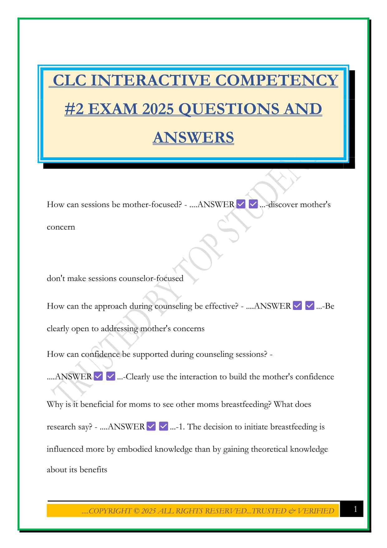 CLC INTERACTIVE COMPETENCY #2 EXAM 2025 QUESTIONS AND ANSWERS