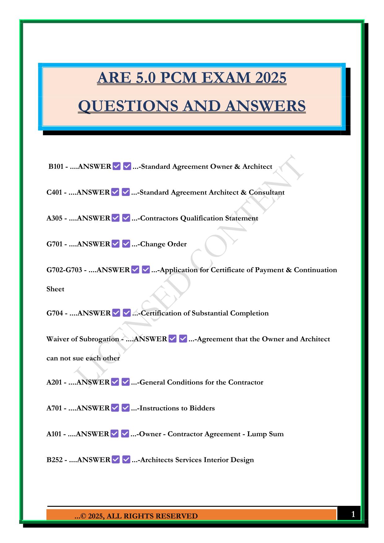 ARE 5.0 PCM EXAM 2025 QUESTIONS AND ANSWERS
