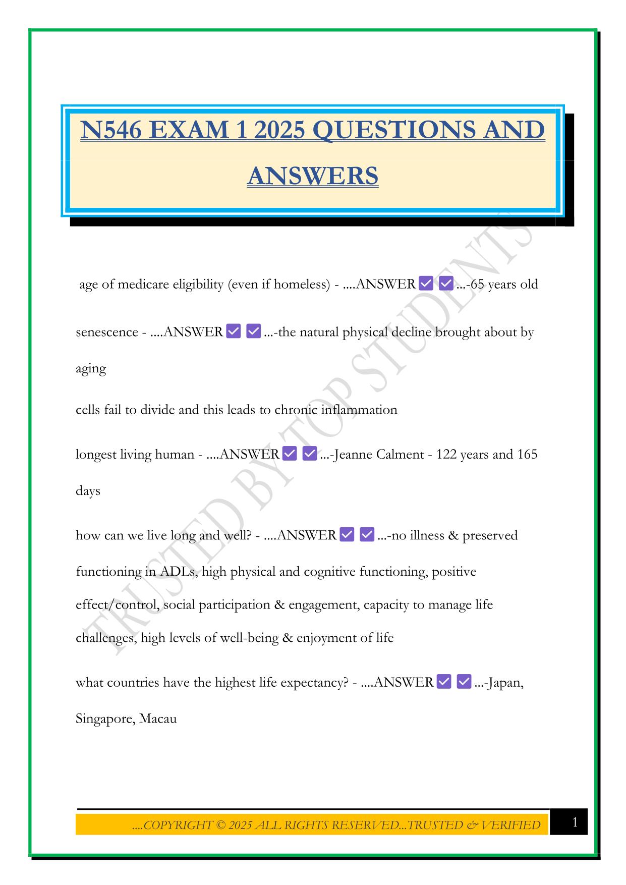 N546 EXAM 1 2025 QUESTIONS AND ANSWERS