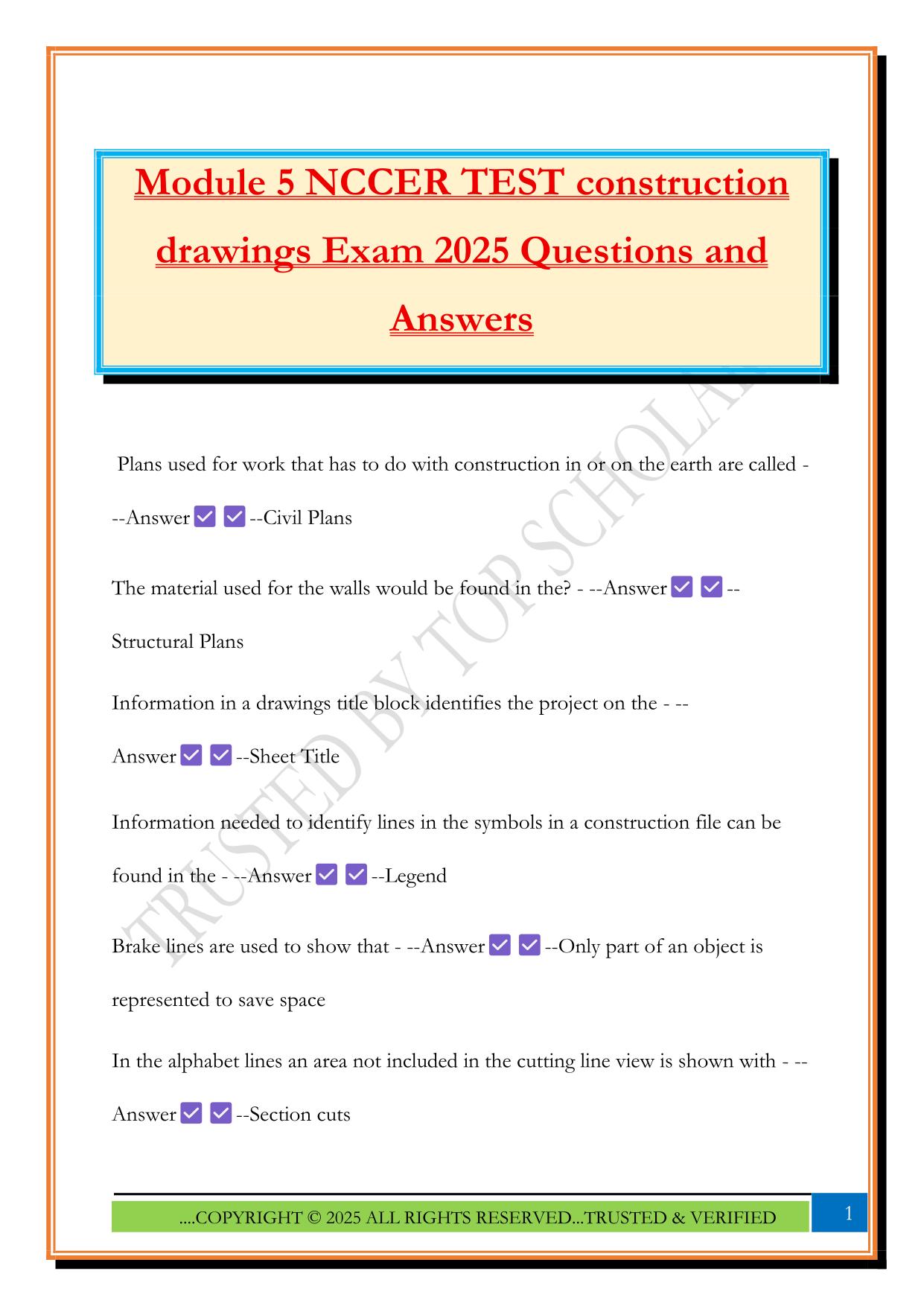 Module 5 NCCER TEST construction drawings Exam 2025 Questions and Answers