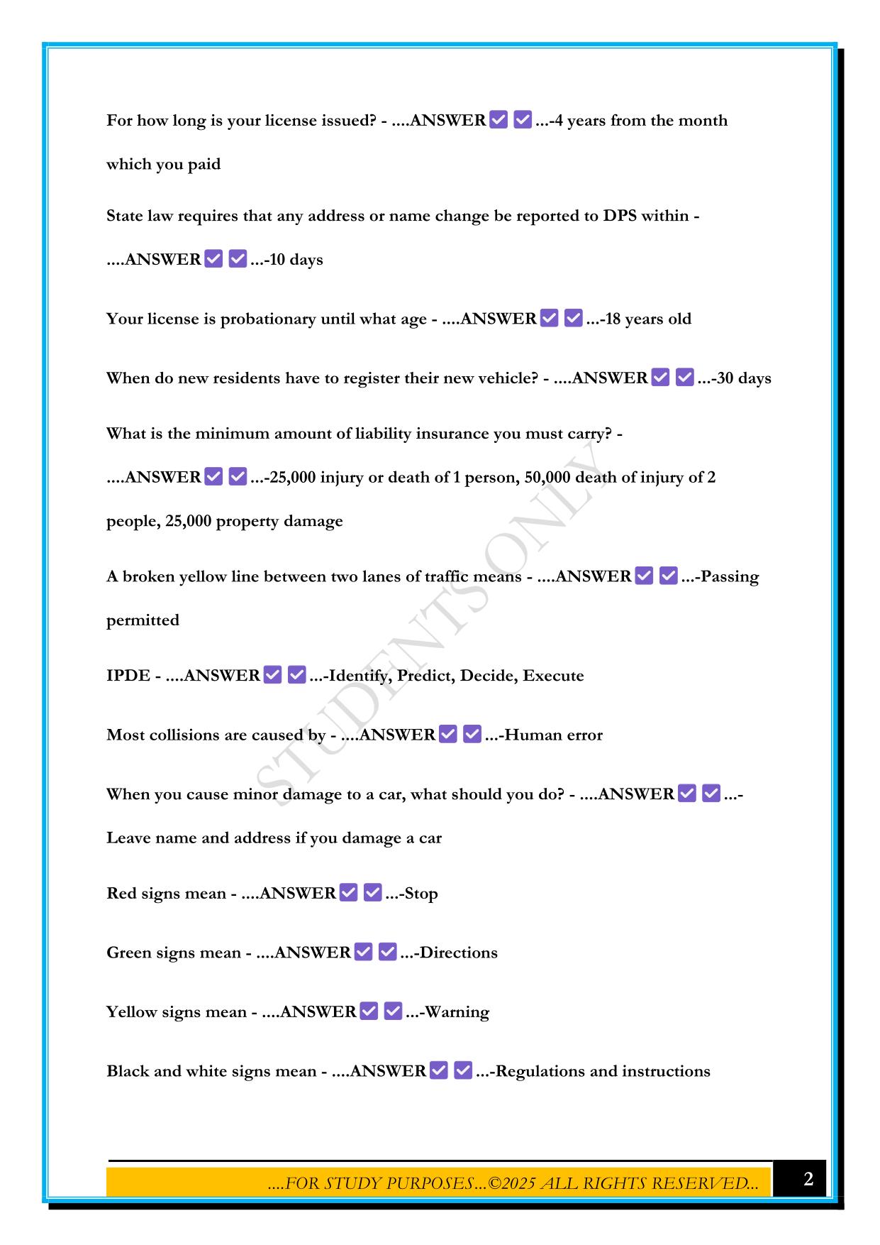 OKLAHOMA DRIVER PERMIT TEST 2025 QUESTIONS AND ANSWERS