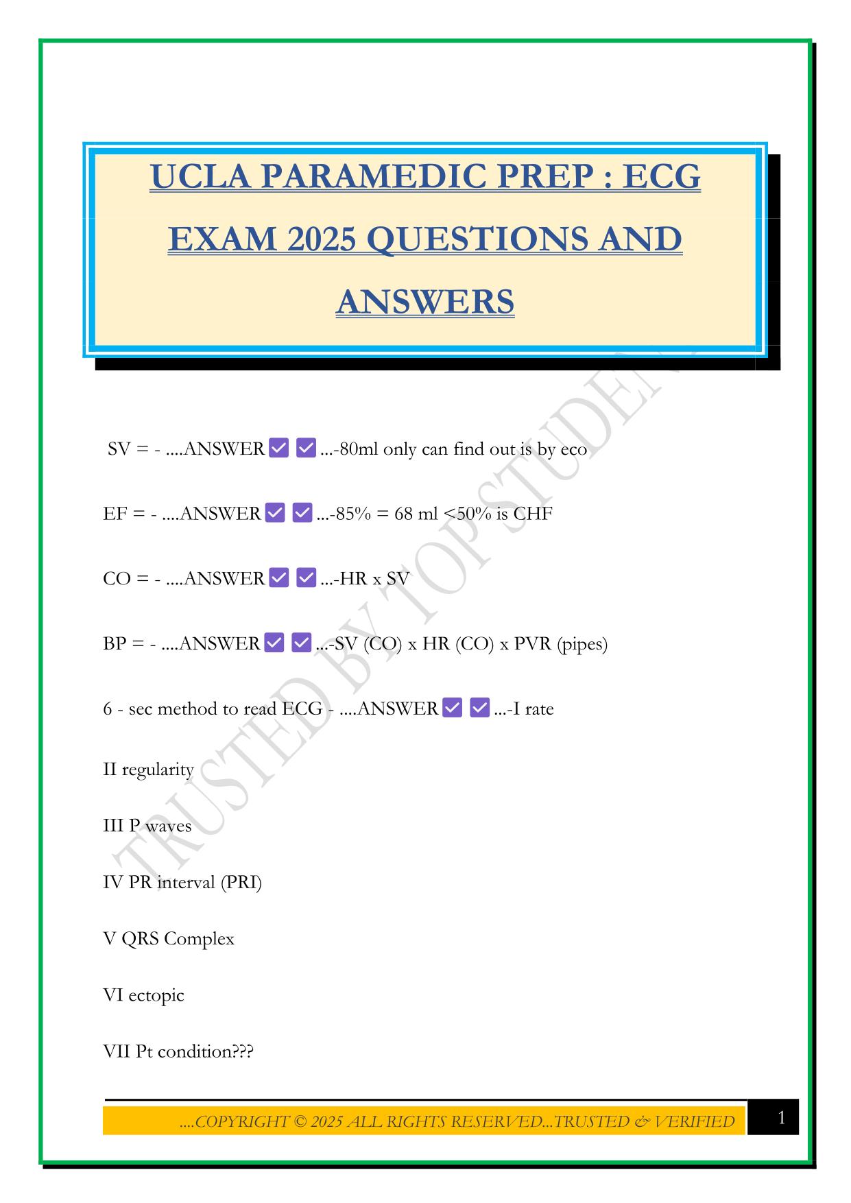 UCLA PARAMEDIC PREP : ECG EXAM 2025 QUESTIONS AND ANSWERS