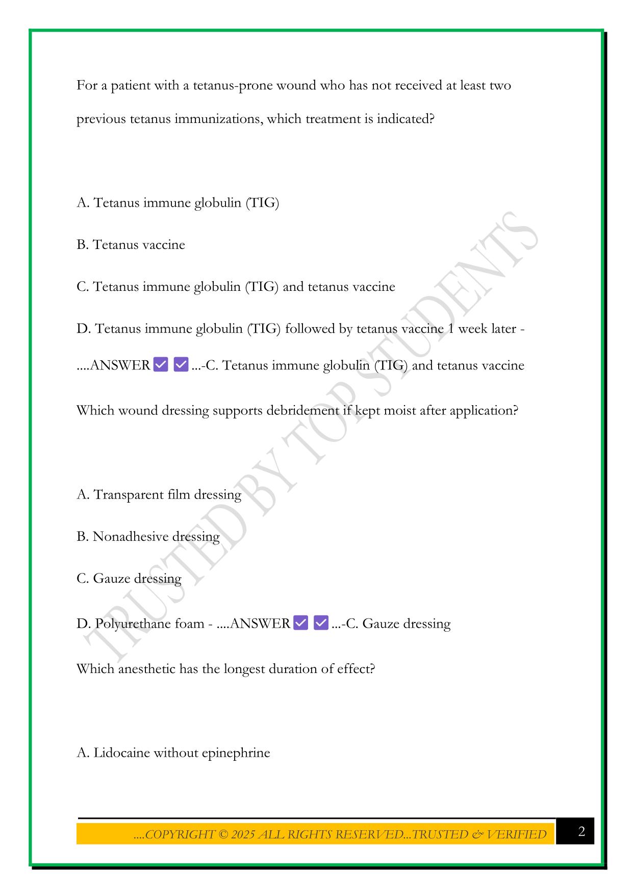 ENA WOUND MANAGEMENT EXAM 2025 QUESTIONS AND ANSWERS