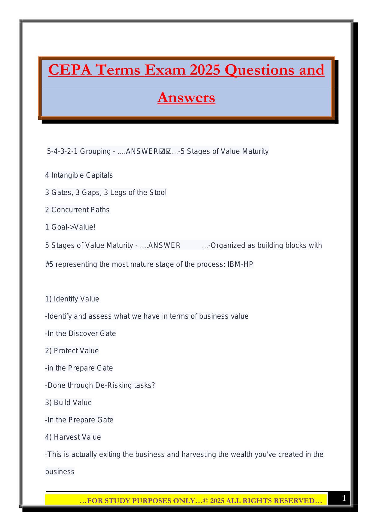 CEPA Terms Exam 2025 Questions and Answers