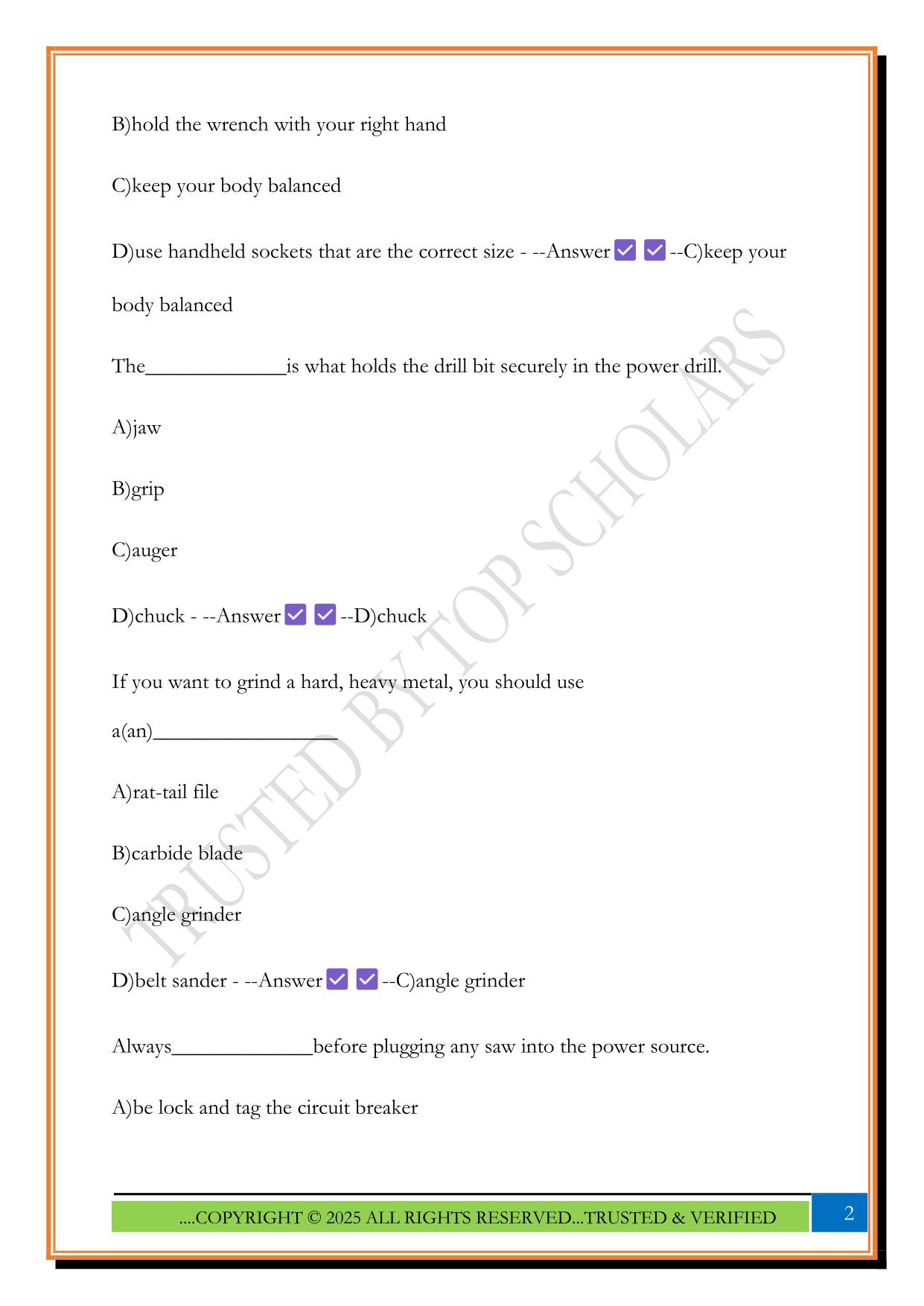 CORE Mod 104 Power Tools Review 1 Exam 2025 Questions and Answers