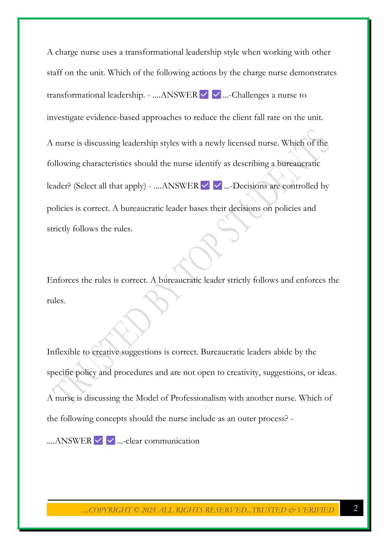 ATI FUNDAMENTALS PROFESSIONALISM AND LEADERSHIP EXAM 2025 QUESTIONS AND ANSWERS
