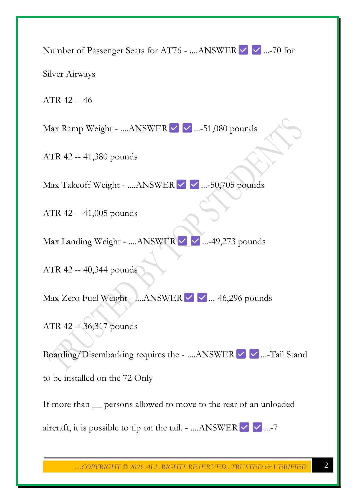 SILVER AIRWAYS ATR 72-600 LIMITATIONS EXAM 2025 QUESTIONS AND ANSWERS