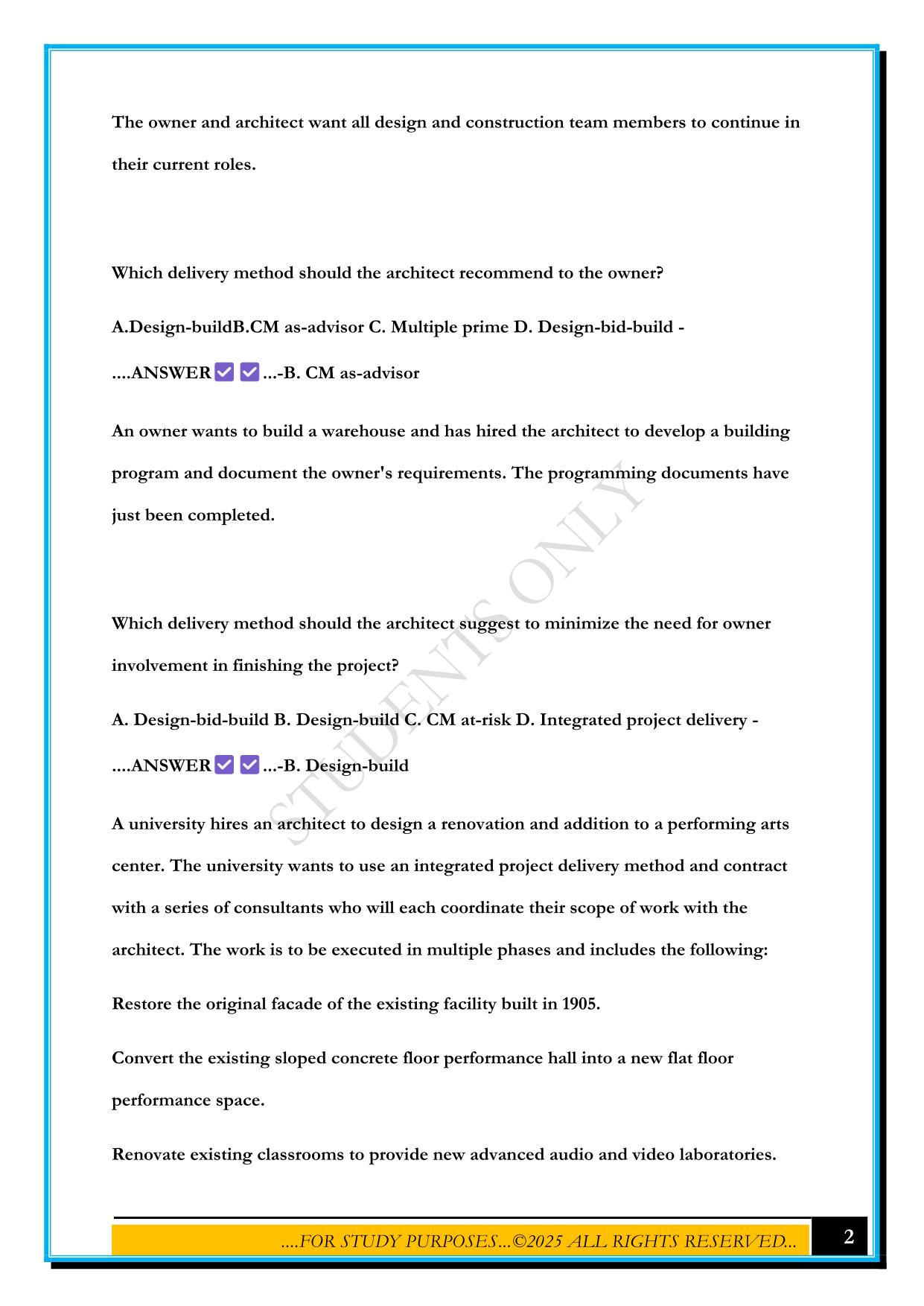 ARE PROJECT MANAGEMENT - PJM - NCARB PRACTICE EXAM QUESTIONS 2025 WITH ANSWERS