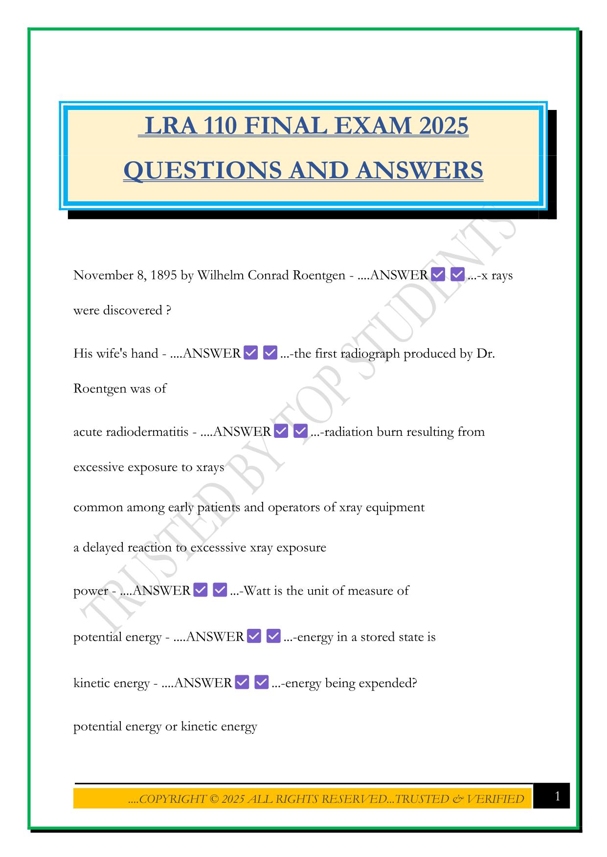 LRA Bundled Exams Questions and Answers 100% Pass|Updated and Verified