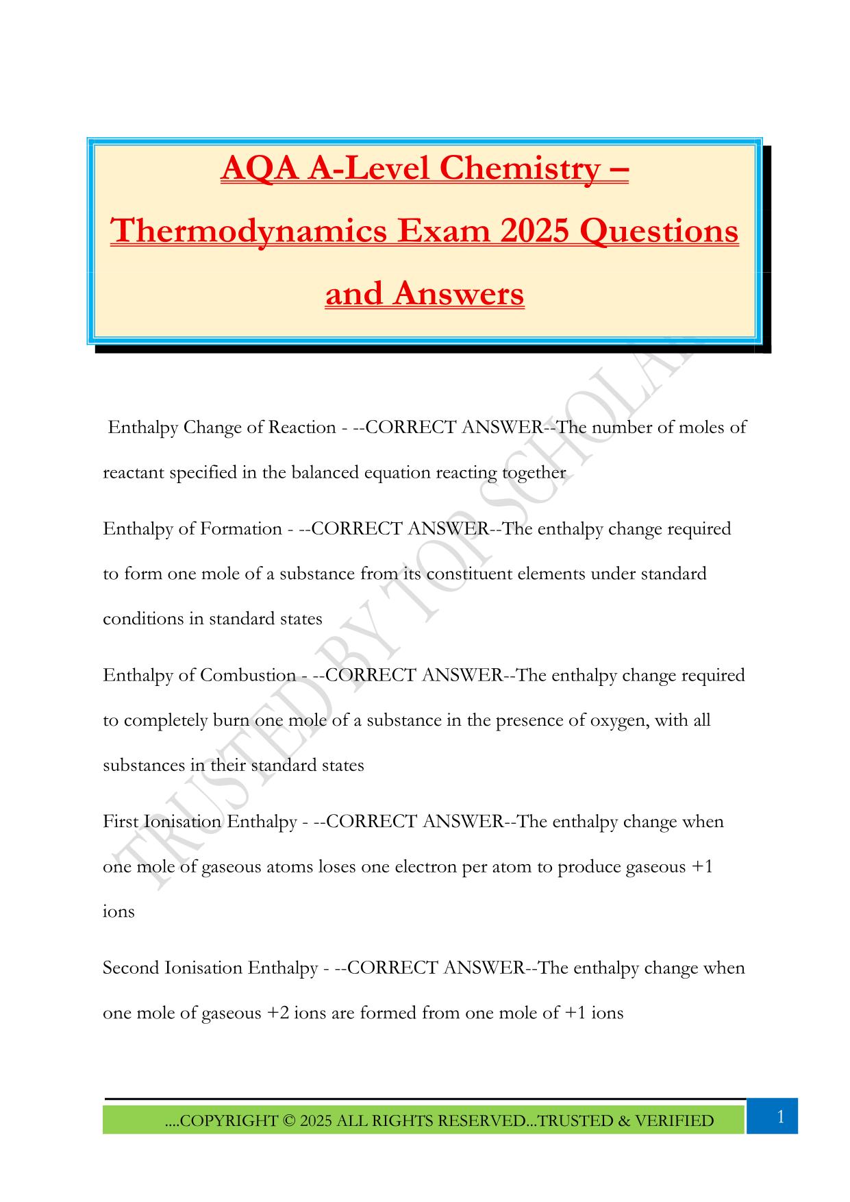 AQA A-Level Chemistry – Thermodynamics Exam 2025 Questions and Answers