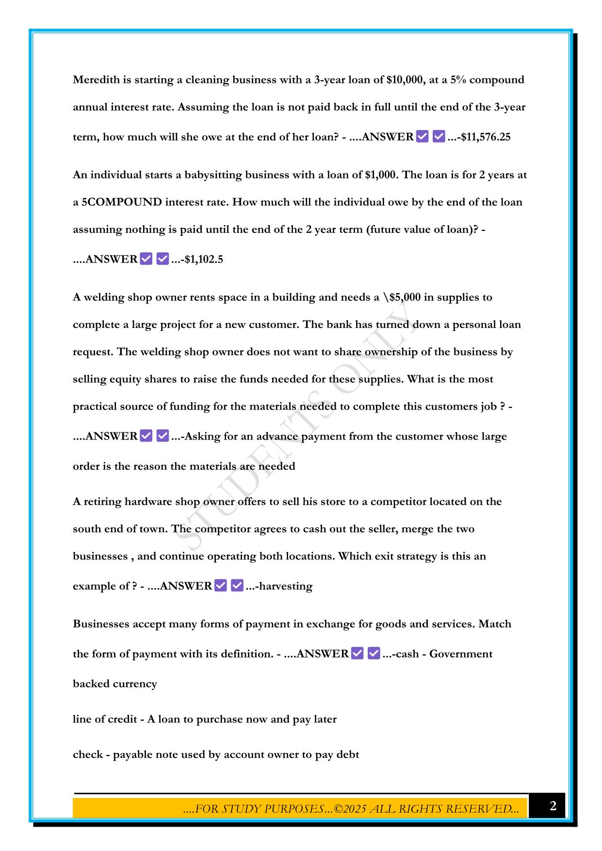 ESB TEST 3 2025 QUESTIONS AND ANSWERS