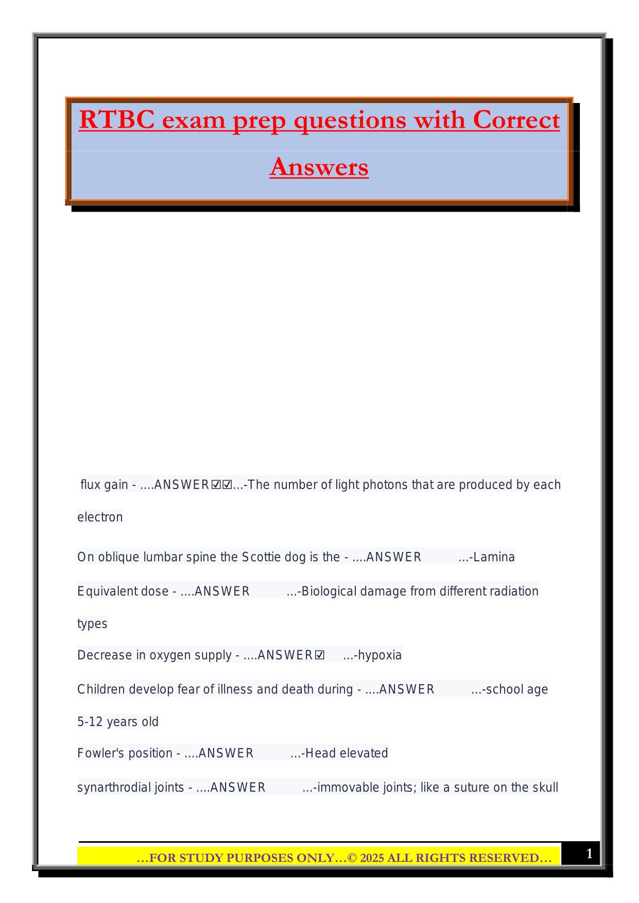 RTBC exam prep questions with Correct Answers