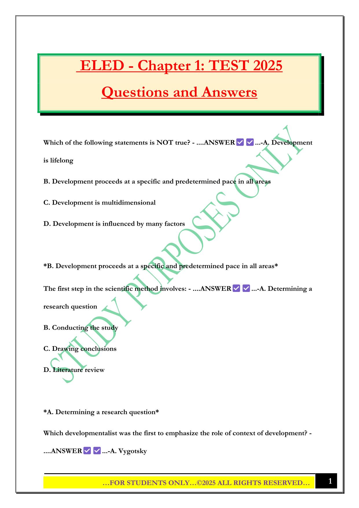 ELED - Chapter 1: TEST 2025 Questions and Answers