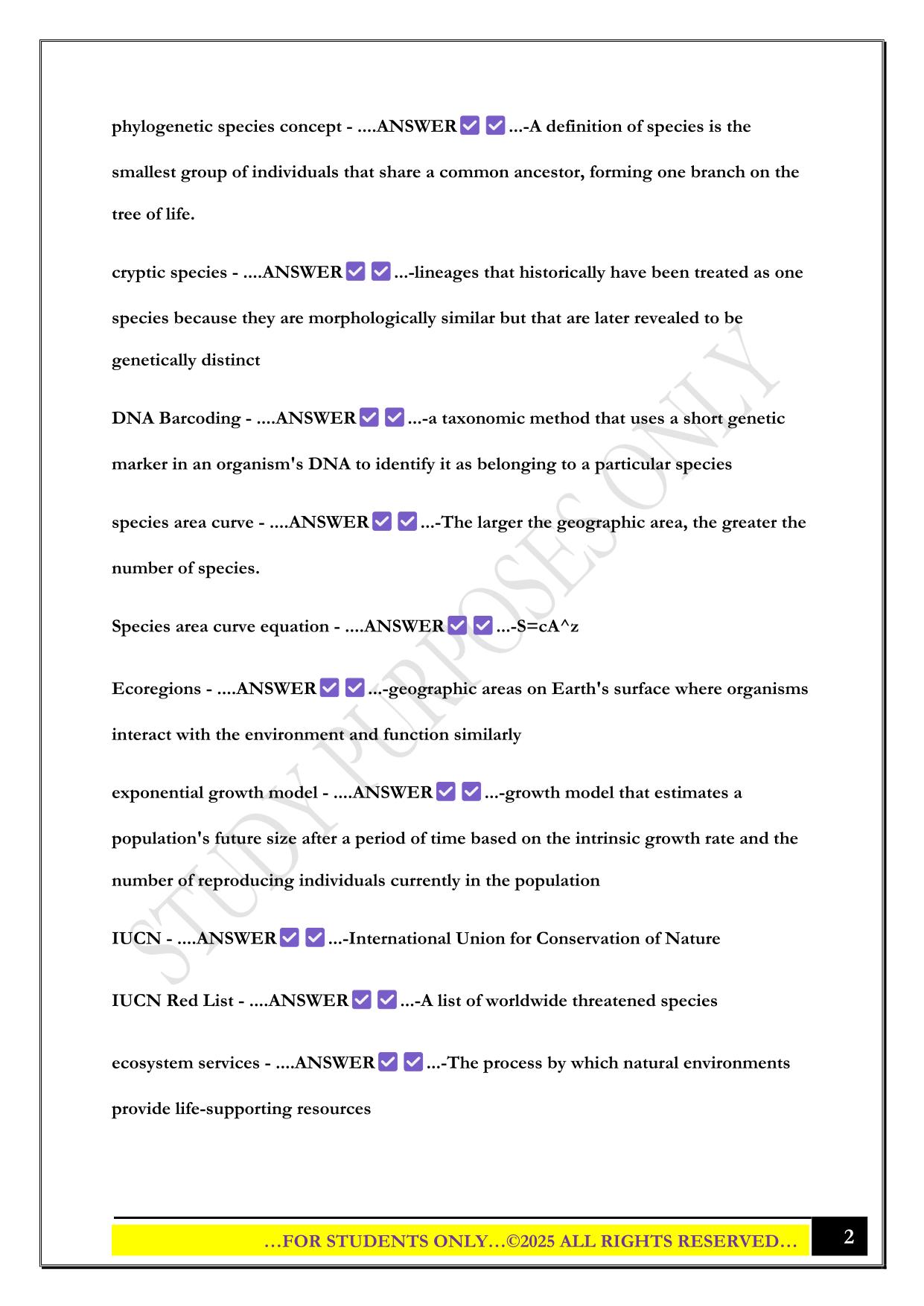 Bio 322- Exam 1 Study 2025 Questions and Answers