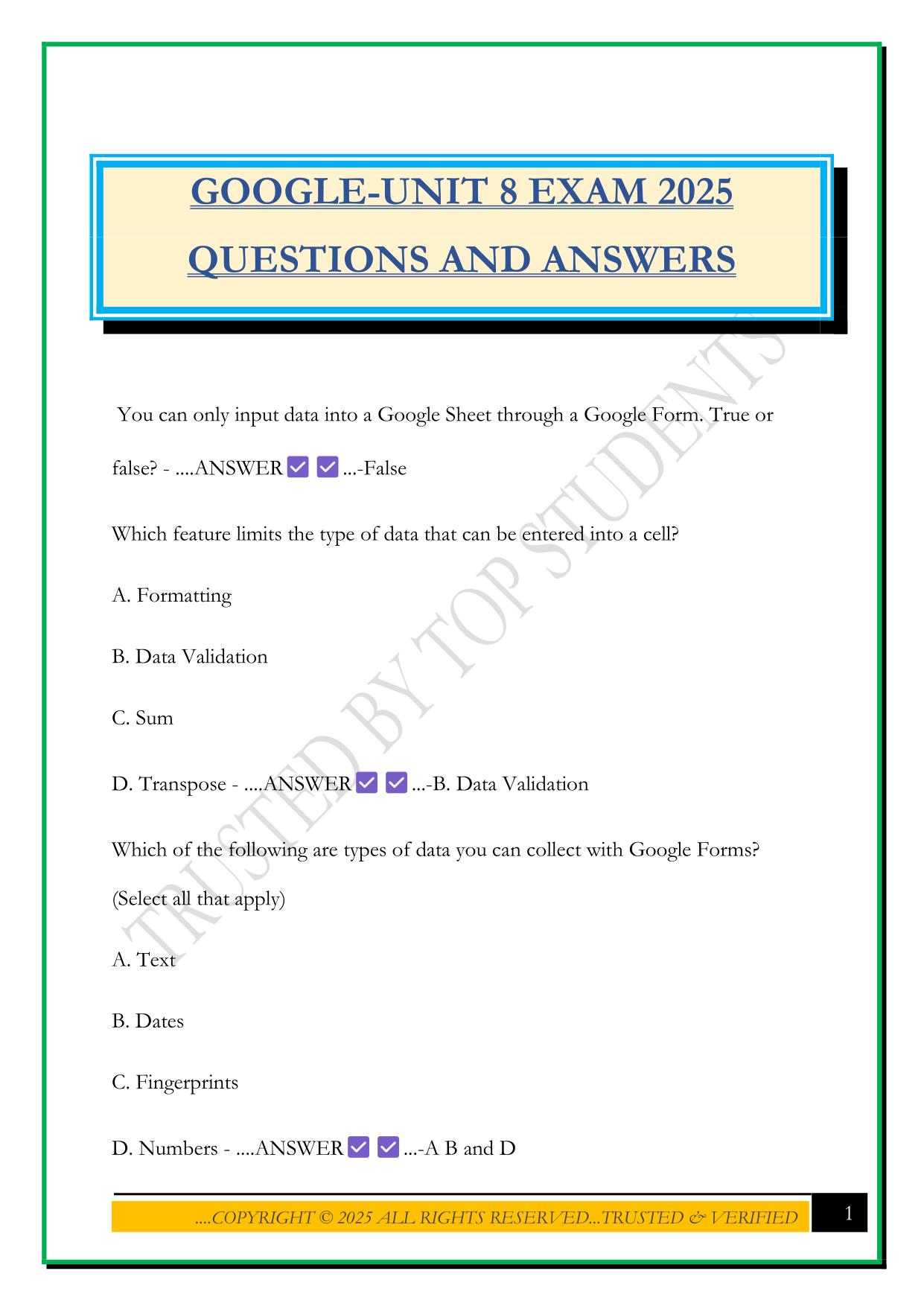 GOOGLE-UNIT 8 EXAM 2025 QUESTIONS AND ANSWERS