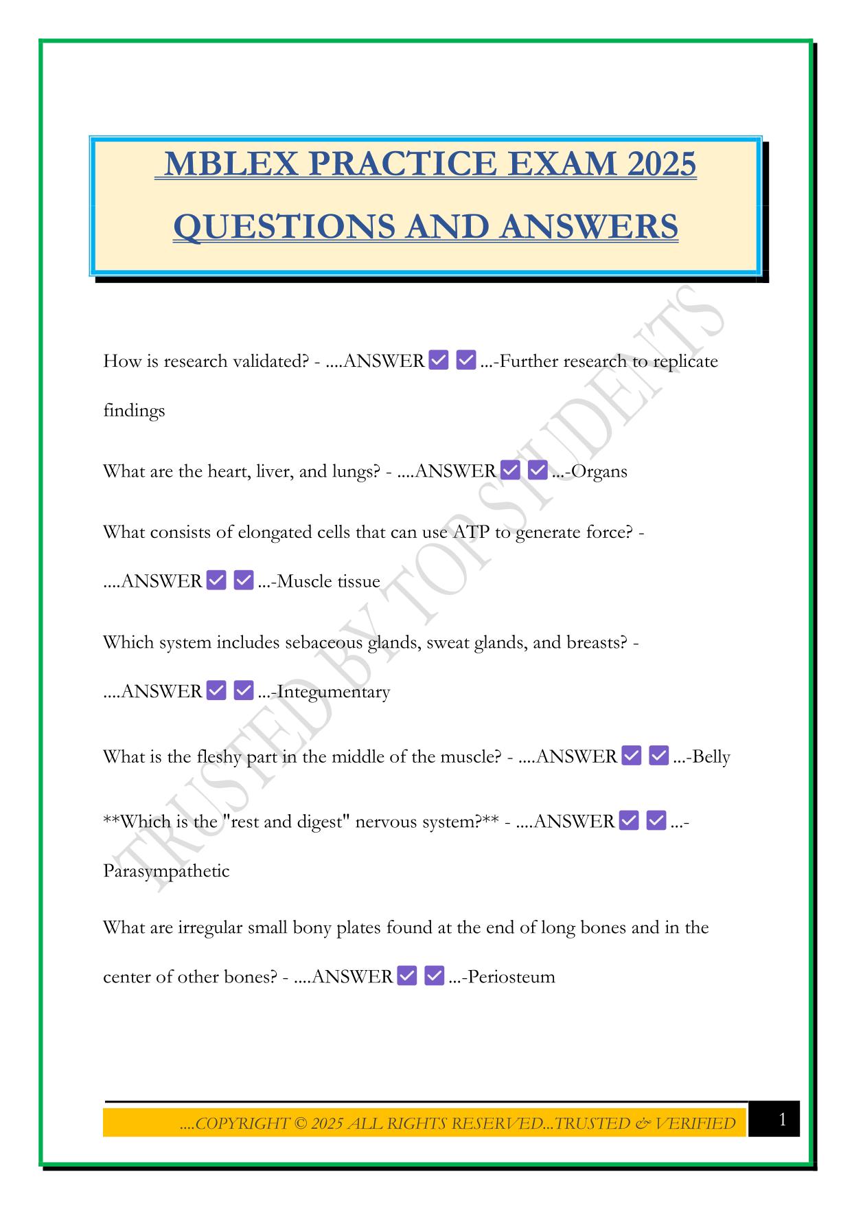 MBLEX PRACTICE EXAM 2025 QUESTIONS AND ANSWERS