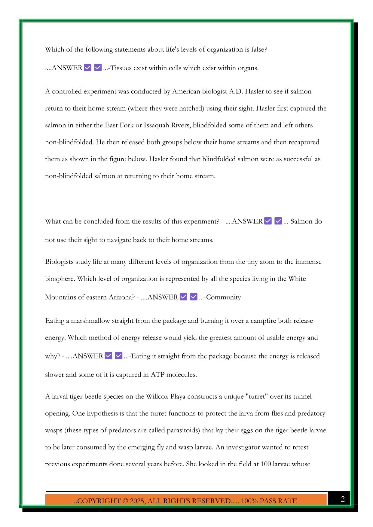 BIO 100 EXAM 1 2025 QUESTIONS AND ANSWERS