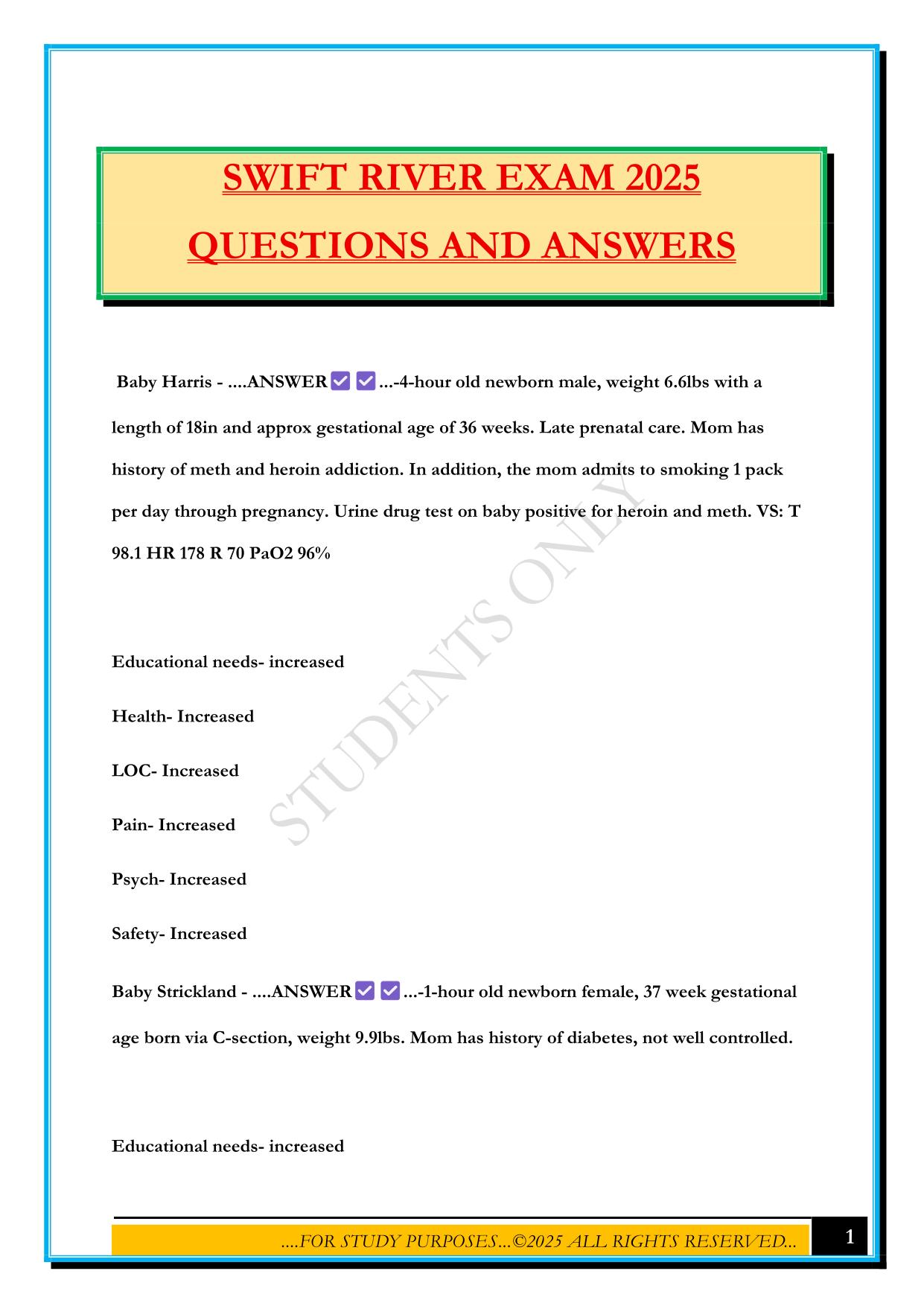 SWIFT RIVER EXAM 2025 QUESTIONS AND ANSWERS