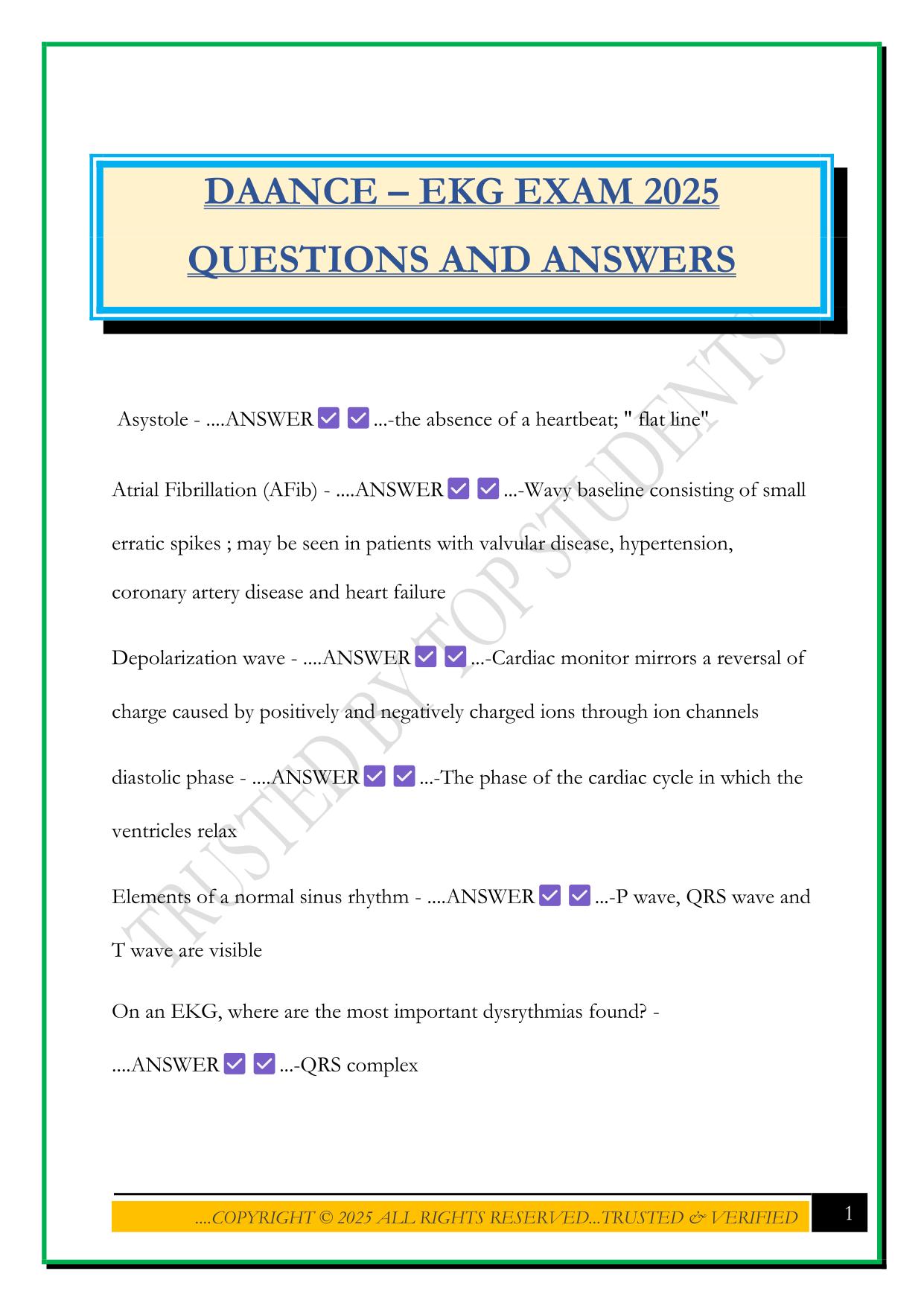 DAANCE – EKG EXAM 2025 QUESTIONS AND ANSWERS