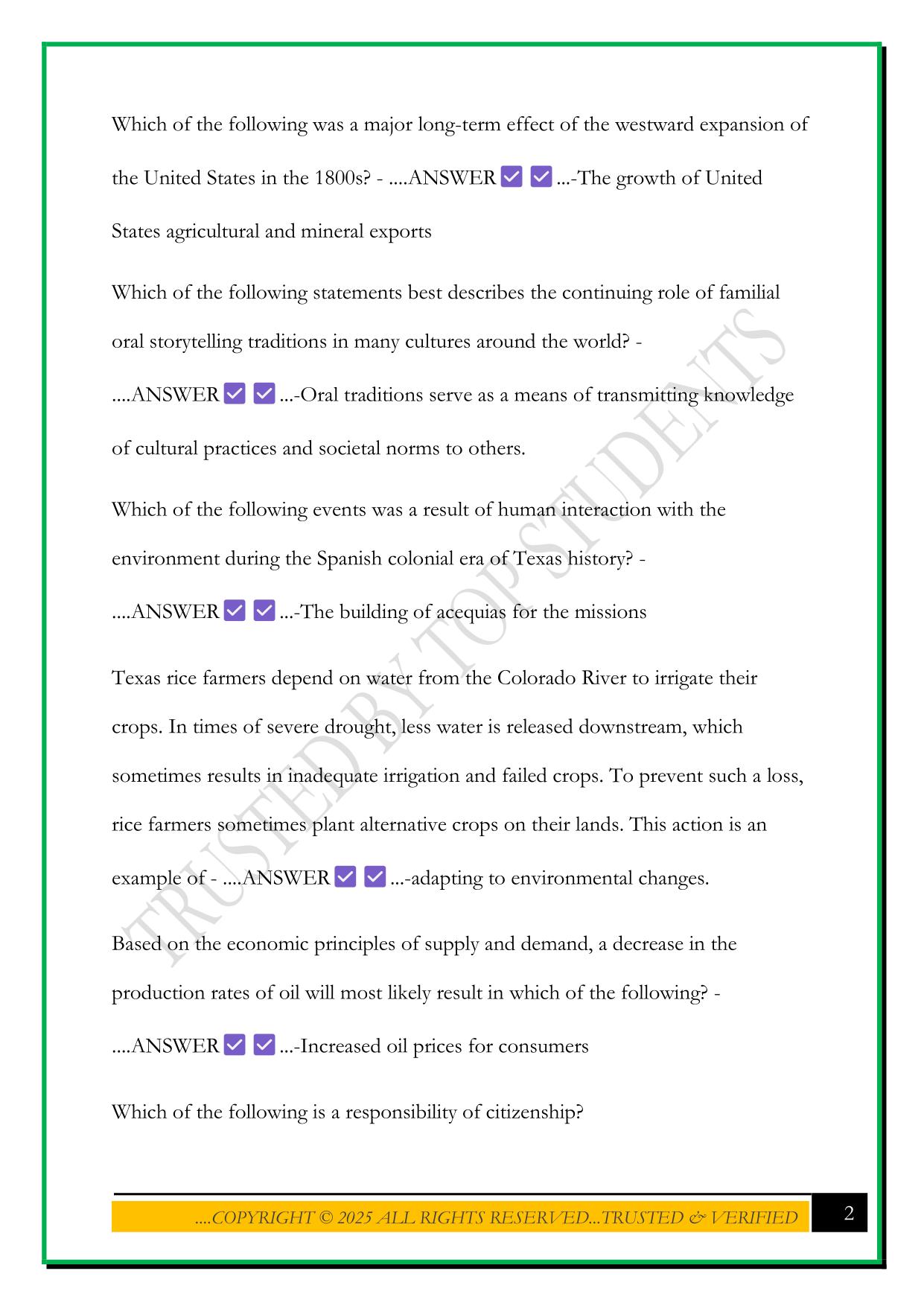EC-6 CORE SUBJECTS SOCIAL STUDIES PRACTICE TEST QUESTIONS 2025 WITH CORRECT ANSWERS