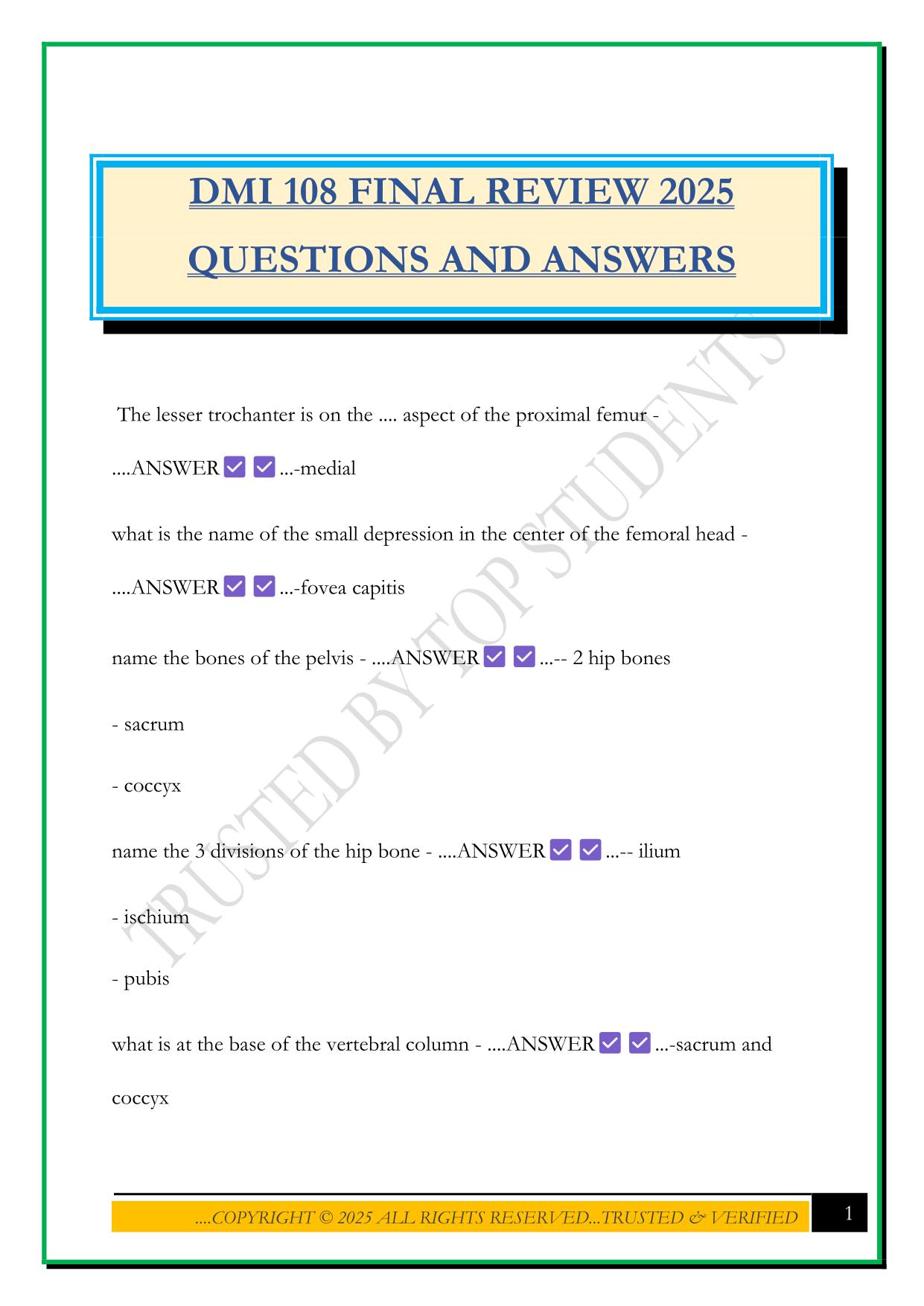 DMI 108 FINAL REVIEW 2025 QUESTIONS AND ANSWERS