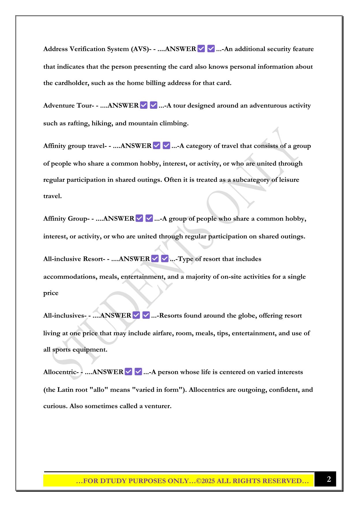 CERTIFIED TRAVEL AGENT GLOSSARY EXAM 2025 QUESTIONS AND ANSWERS