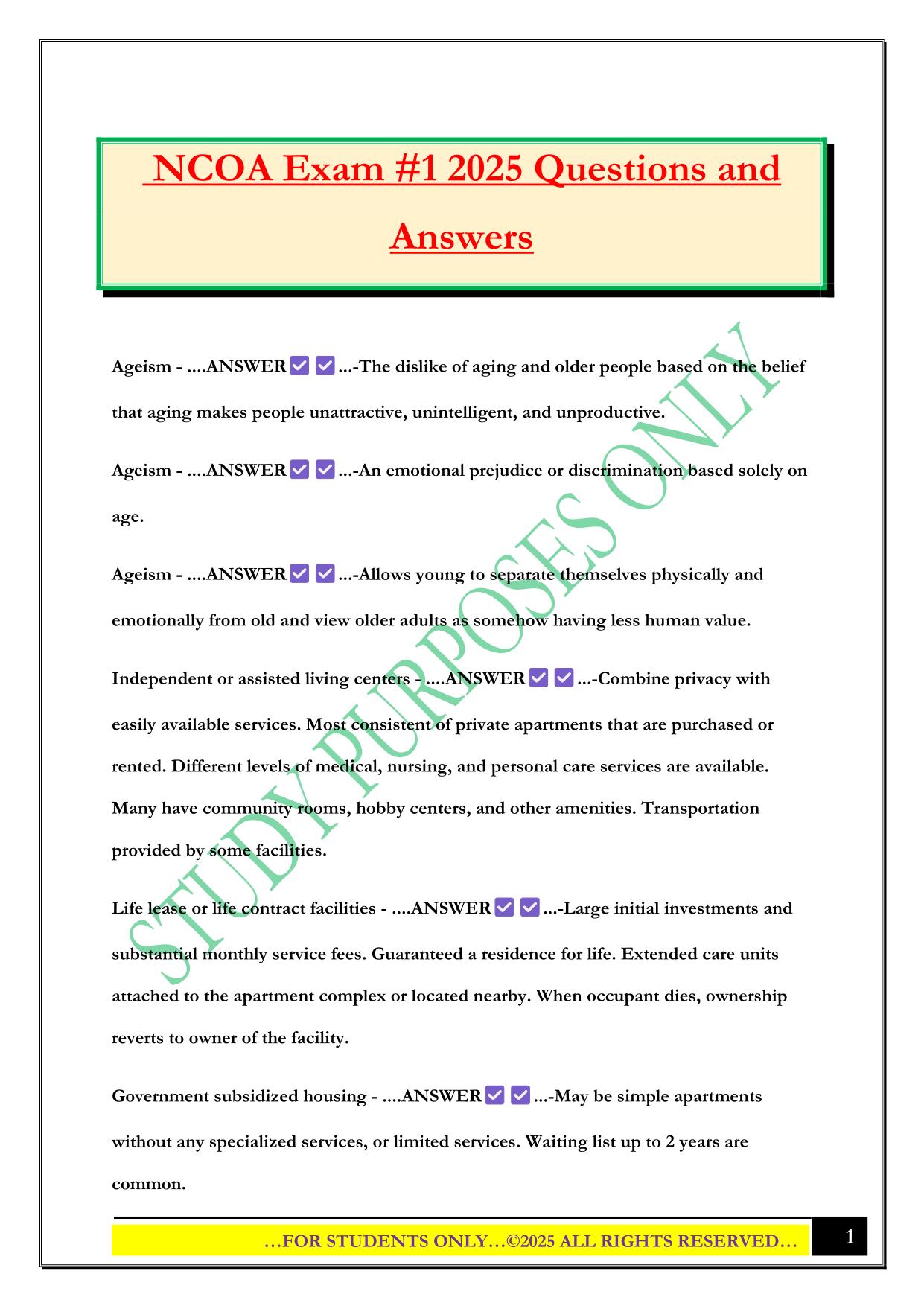 NCOA Exam #1 2025 Questions and Answers