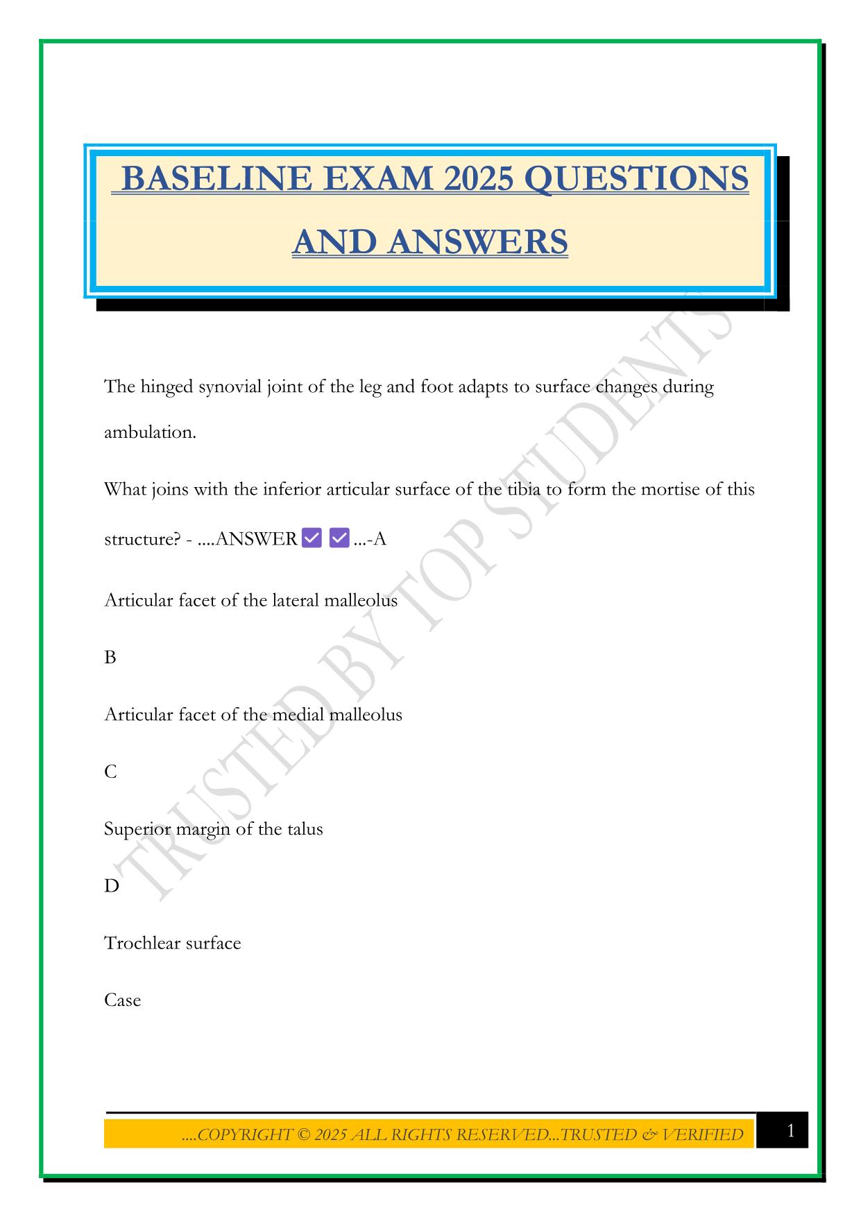 BASELINE EXAM 2025 QUESTIONS AND ANSWERS