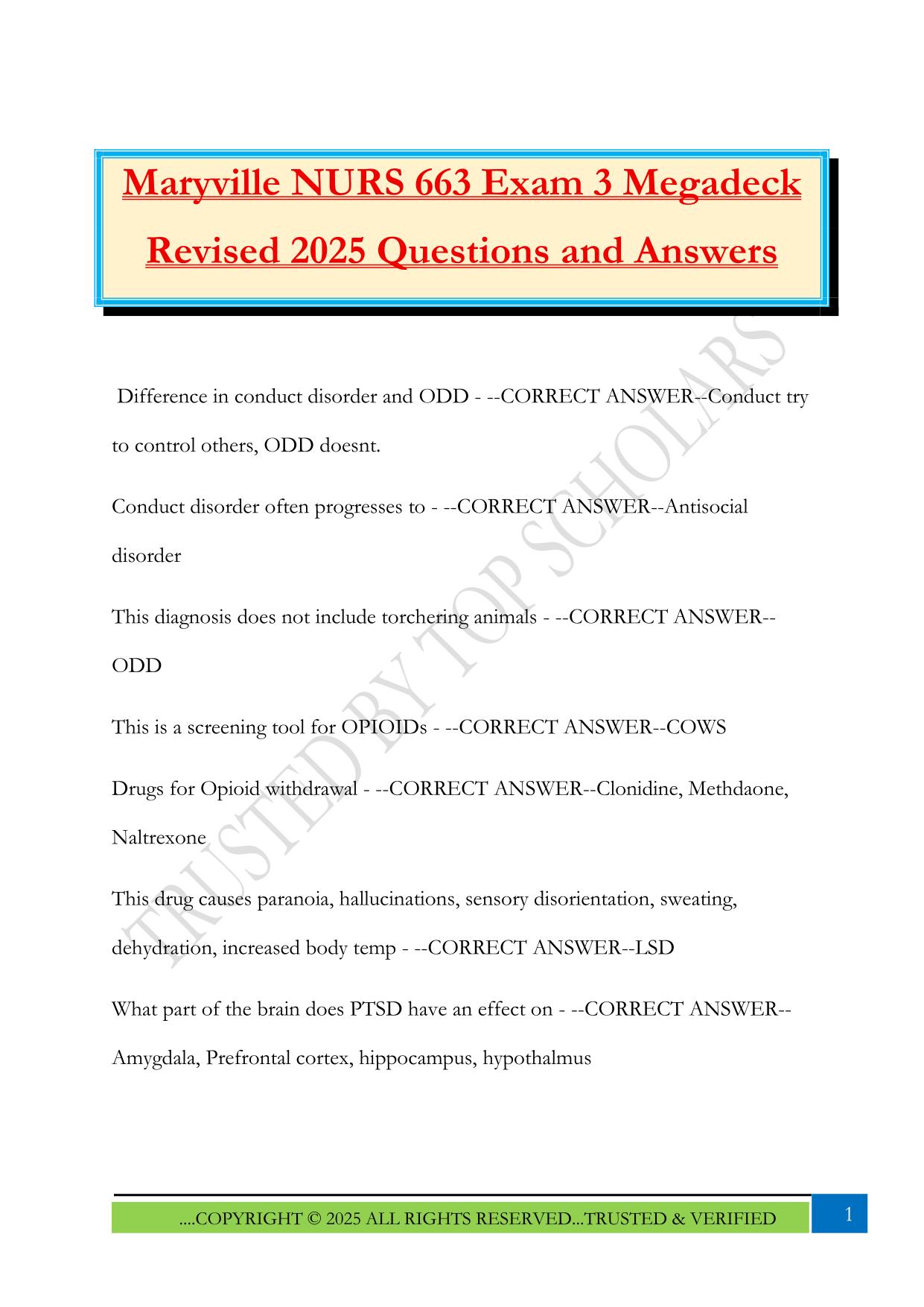 Maryville NURS 663 Exam 3 Megadeck Revised 2025 Questions and Answers