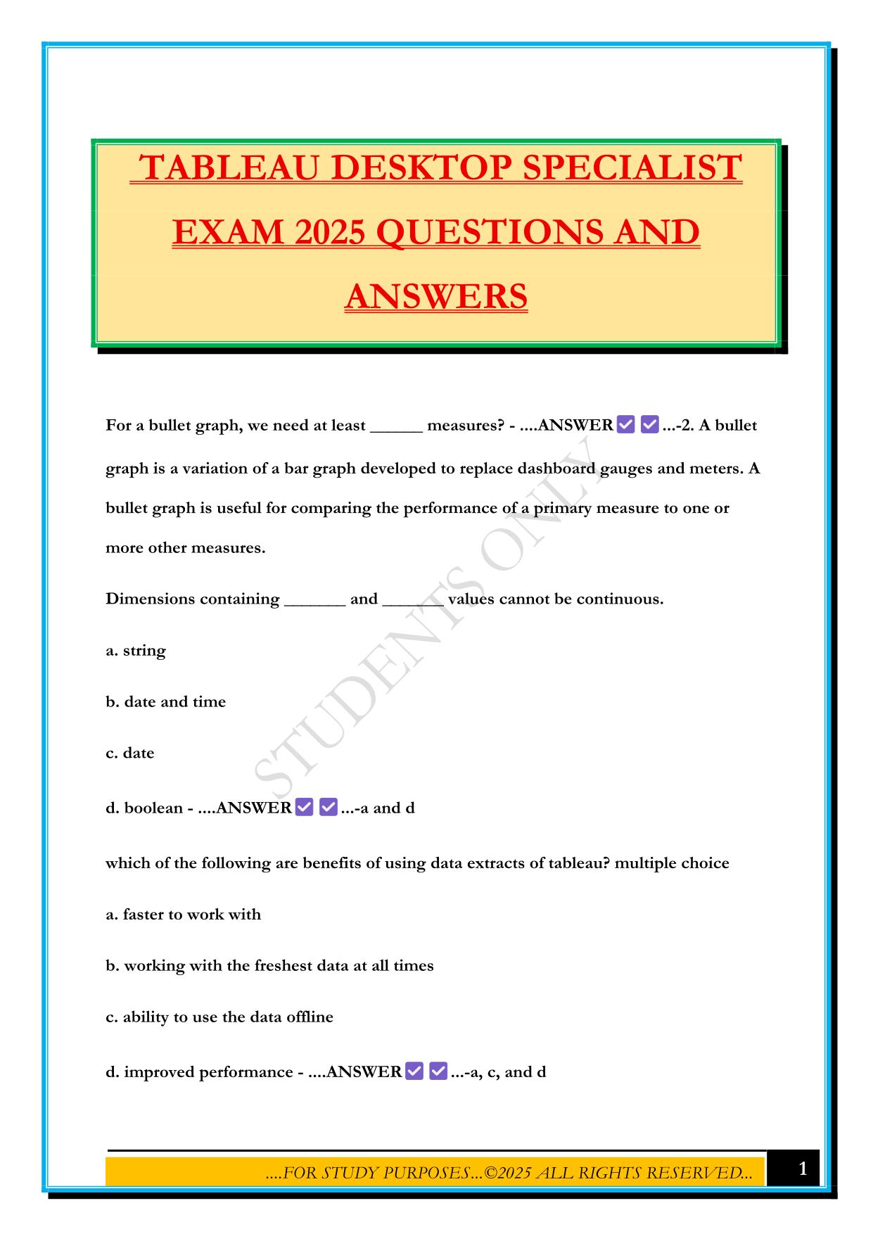 TABLEAU DESKTOP SPECIALIST EXAM 2025 QUESTIONS AND ANSWERS