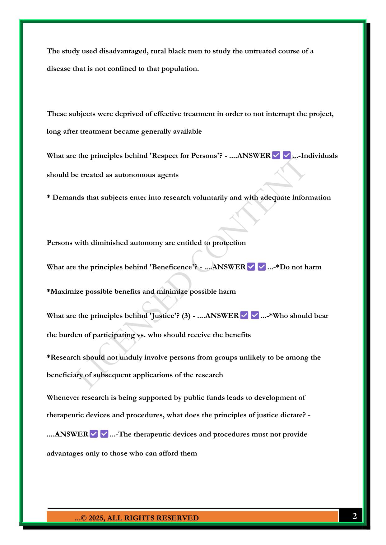 BELMONT REPORT EXAM 2025 QUESTIONS AND ANSWERS
