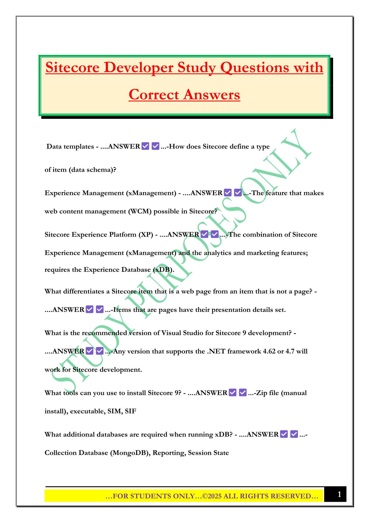 Sitecore Developer Study Questions with Correct Answers