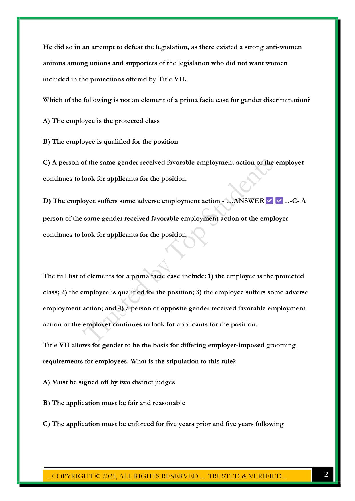 WGU C233 EMPLOYMENT LAW EXAM 2025 QUETSIONS AND ANSWERS