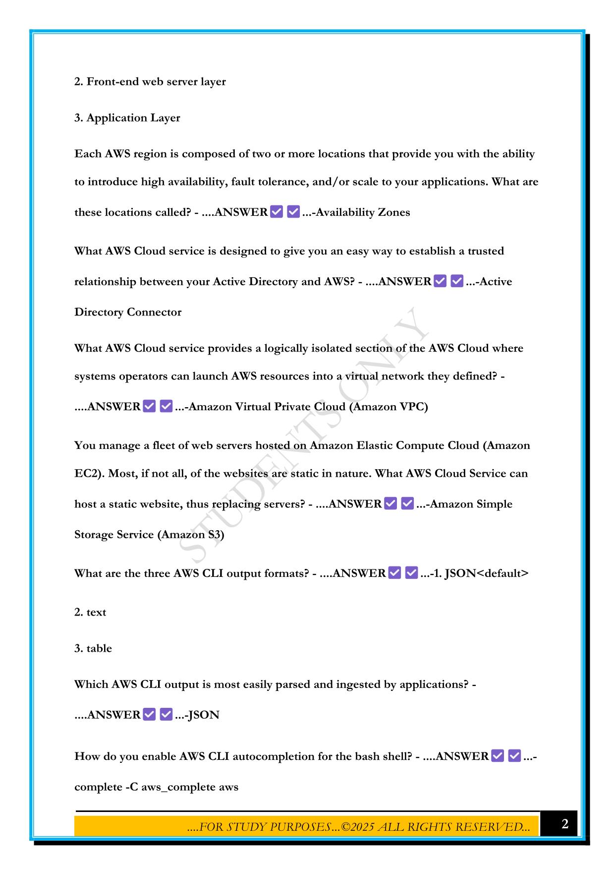 AWS SYSOPS ADMINISTRATOR ASSOCIATES EXAM STUDY GUIDE 2025 QUESTIONS AND ANSWERS