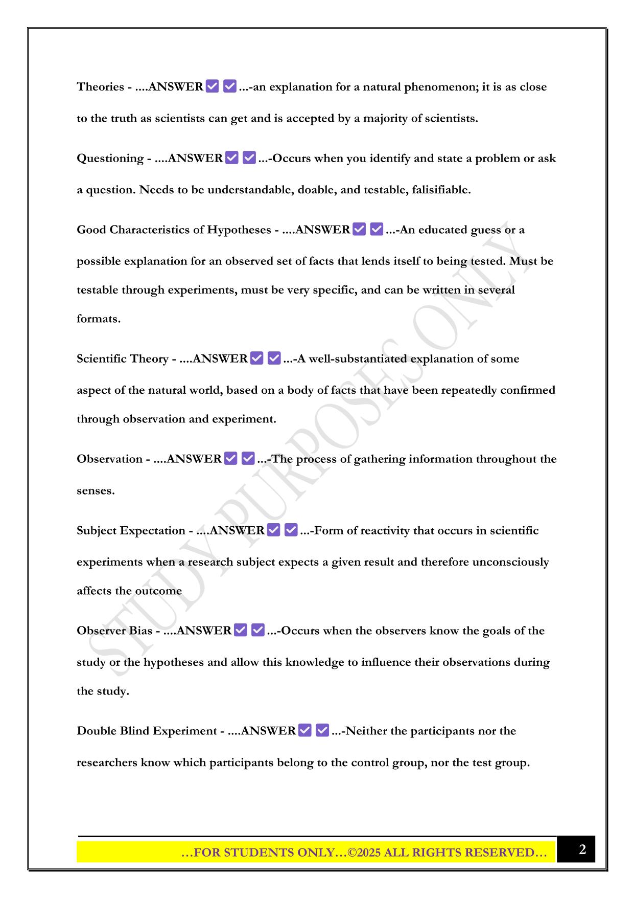 Bio 100 Exam 1 2025 Questions and Answers