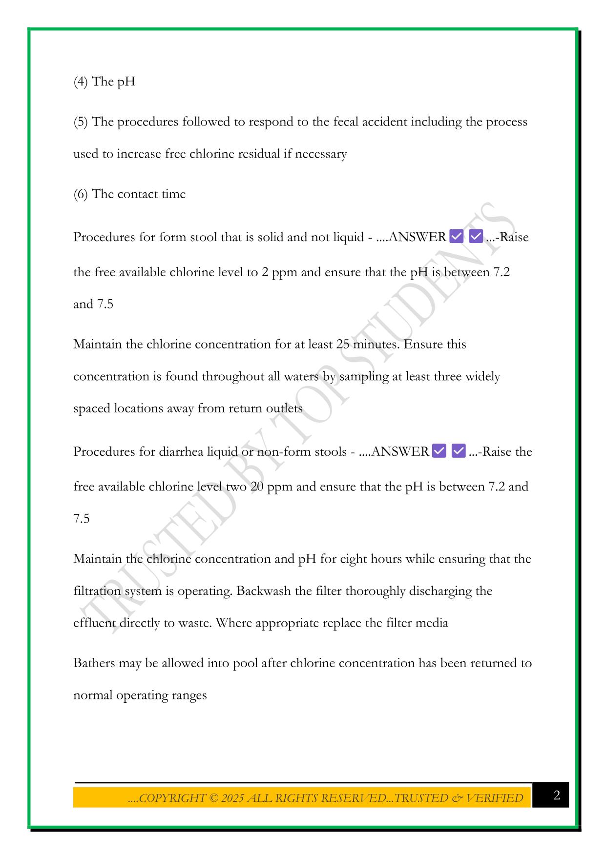 SWIMMING POOL OPERATOR CERTIFICATION EXAM 2025 QUESTIONS AND ANSWERS